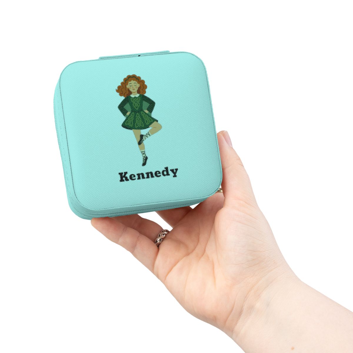 Personalized Irish Dance Jewelry Travel Case – Custom Name Jewelry Box for Irish Dancers | 4x4x2” Plush Travel Organizer | Feis Gift Idea