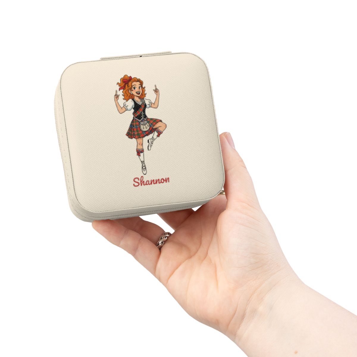 Personalized Scottish Highland Dancer Jewelry Travel Case, Cute Scottish Dance Girl Graphic, Custom Name Jewelry Box, Gift for Her