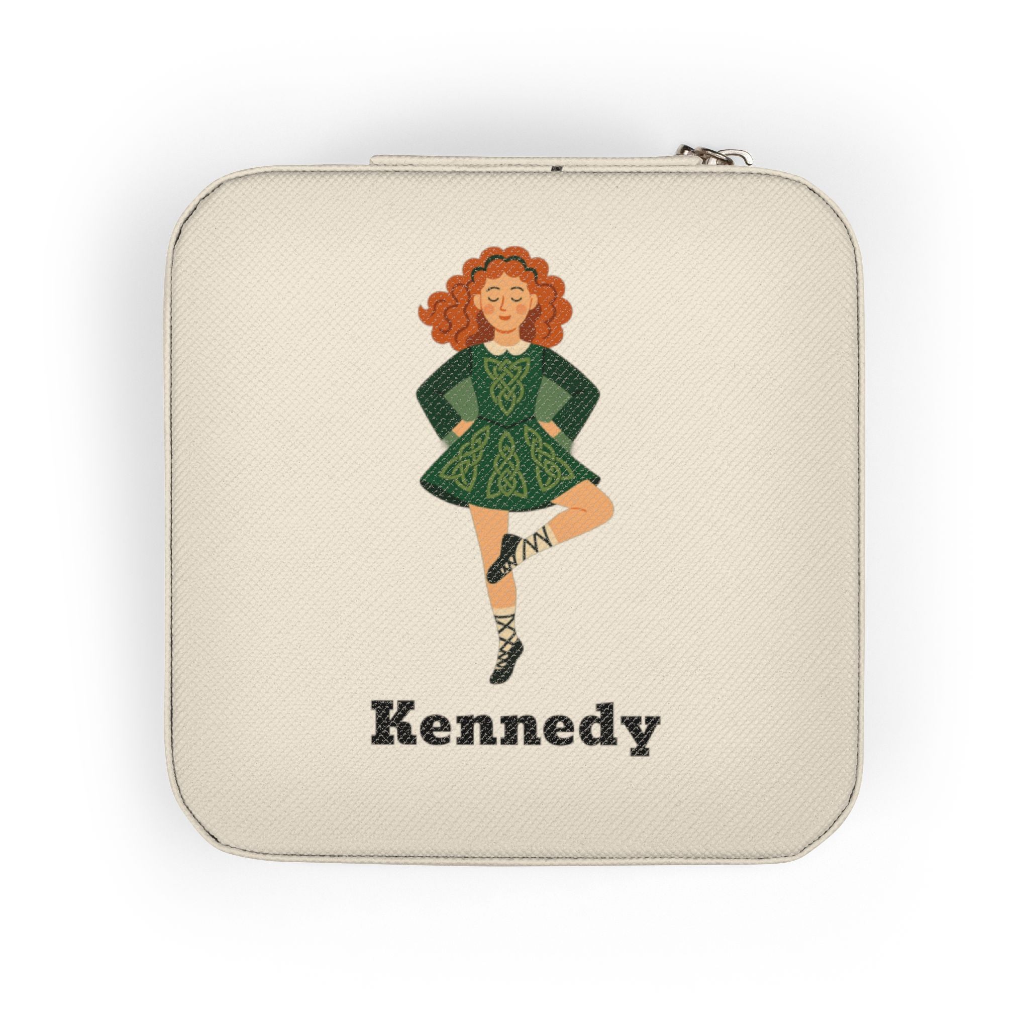 Personalized Irish Dance Jewelry Travel Case – Custom Name Jewelry Box for Irish Dancers | 4x4x2” Plush Travel Organizer | Feis Gift Idea