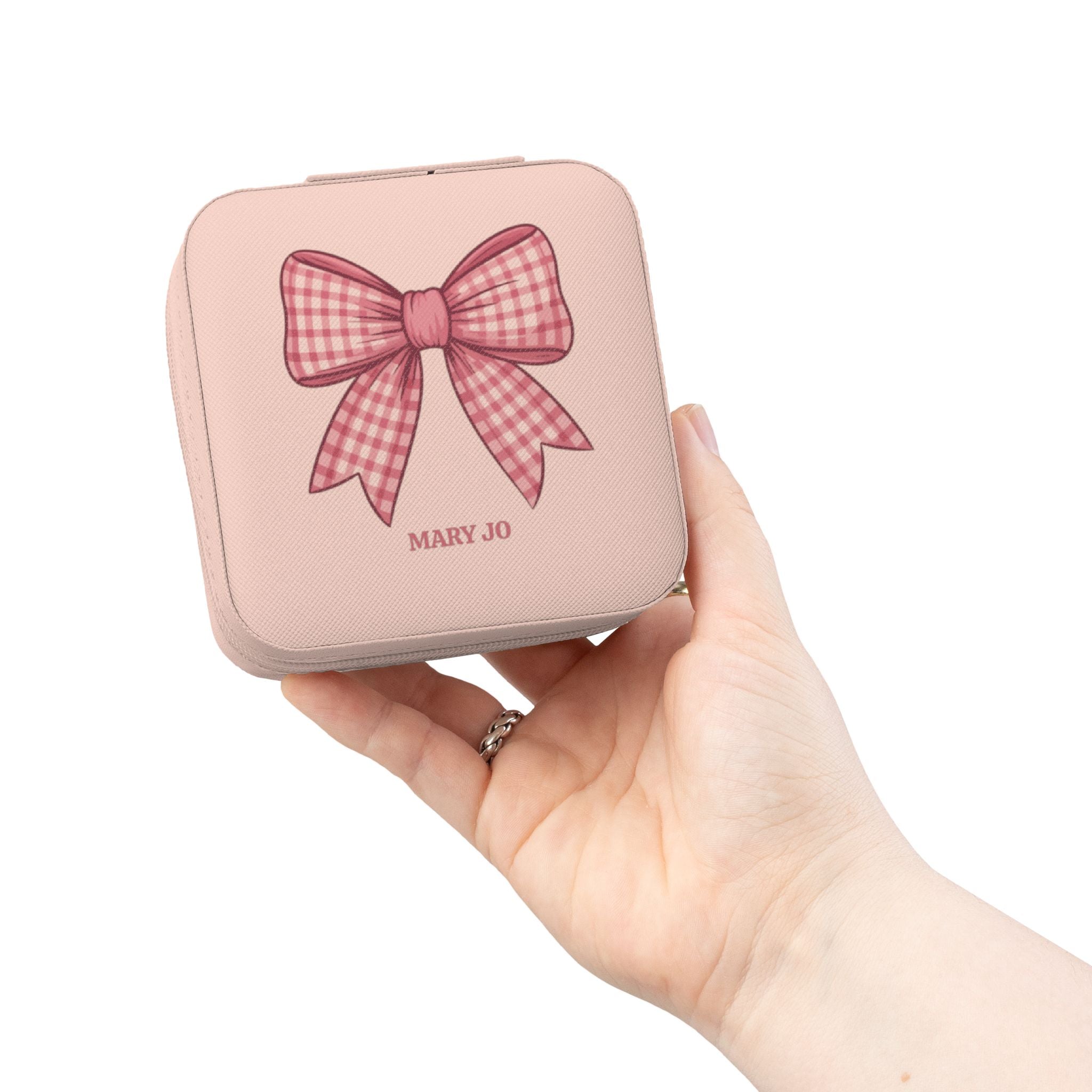 Personalized Pink Bow Jewelry Case | Custom Name Travel Jewelry Box | Cute Gift for Girls | Mini Jewelry Organizer