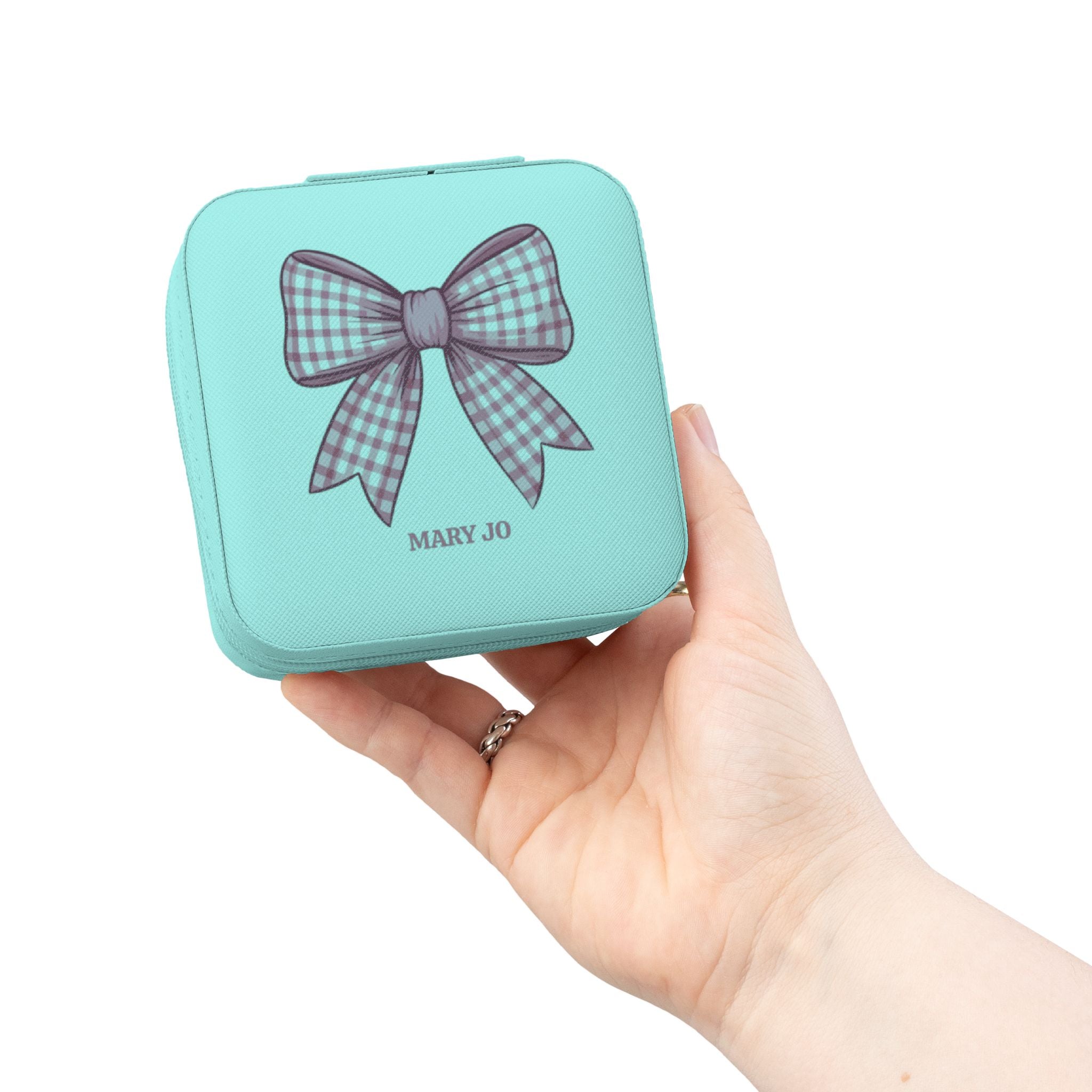Personalized Pink Bow Jewelry Case | Custom Name Travel Jewelry Box | Cute Gift for Girls | Mini Jewelry Organizer