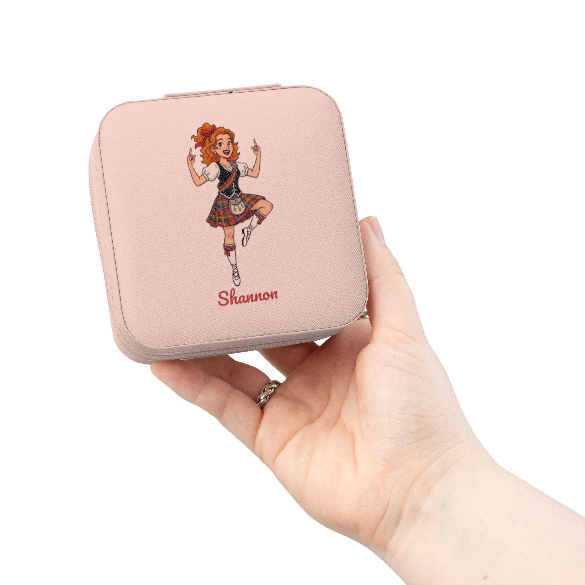 Personalized Scottish Highland Dancer Jewelry Travel Case, Cute Scottish Dance Girl Graphic, Custom Name Jewelry Box, Gift for Her