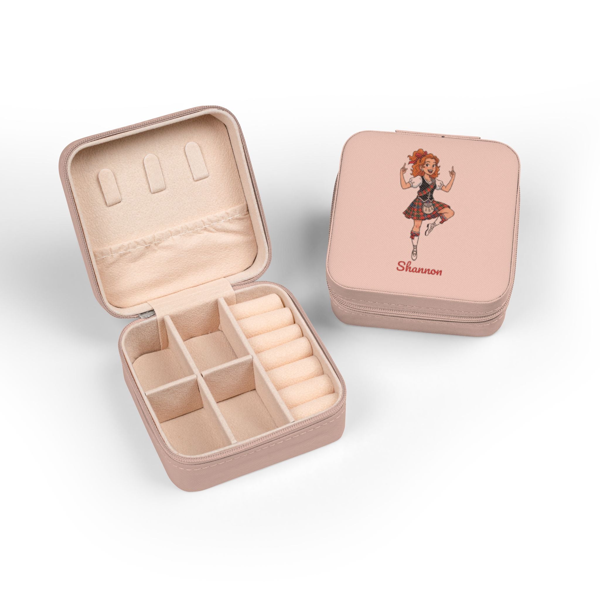 Personalized Scottish Highland Dancer Jewelry Travel Case, Cute Scottish Dance Girl Graphic, Custom Name Jewelry Box, Gift for Her