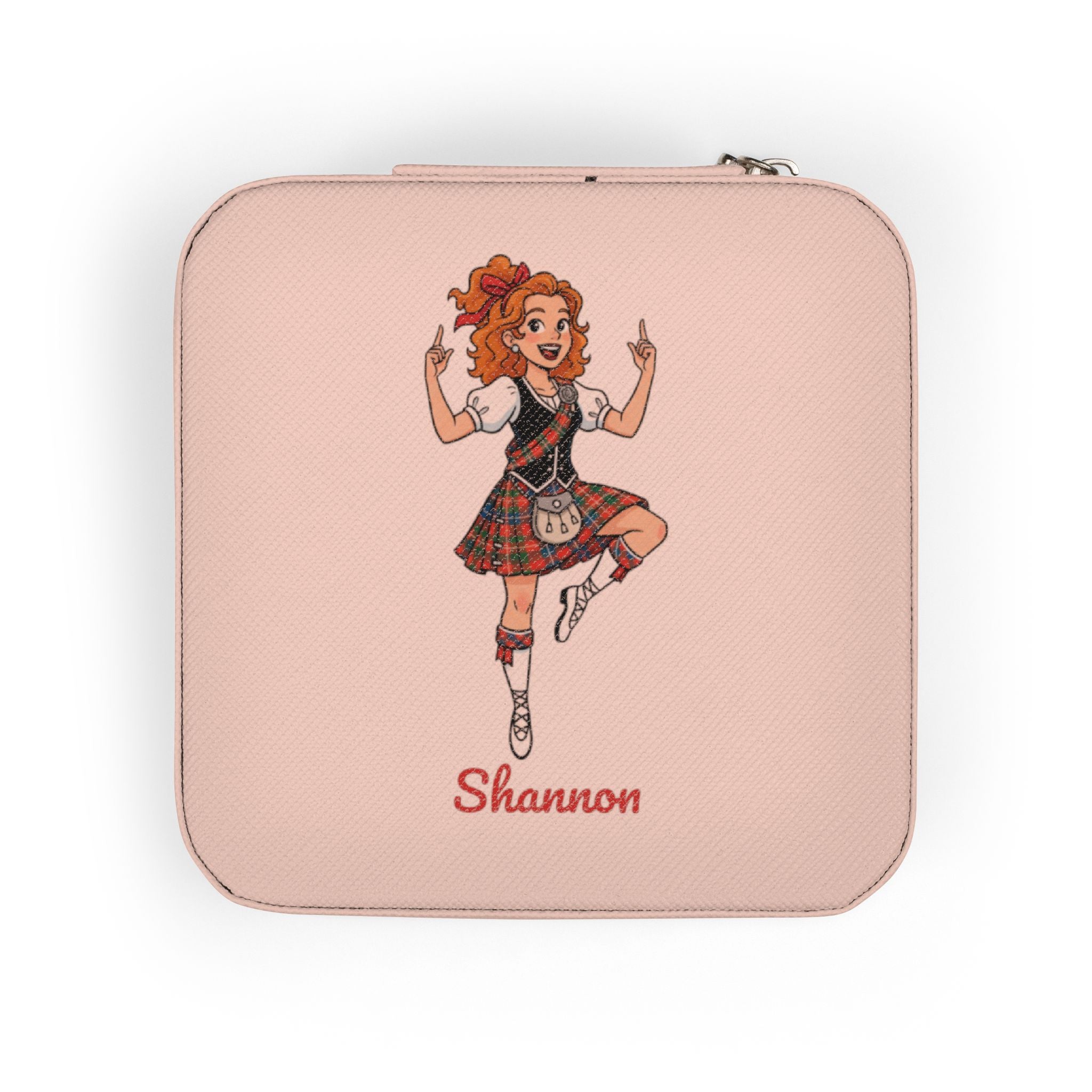 Personalized Scottish Highland Dancer Jewelry Travel Case, Cute Scottish Dance Girl Graphic, Custom Name Jewelry Box, Gift for Her