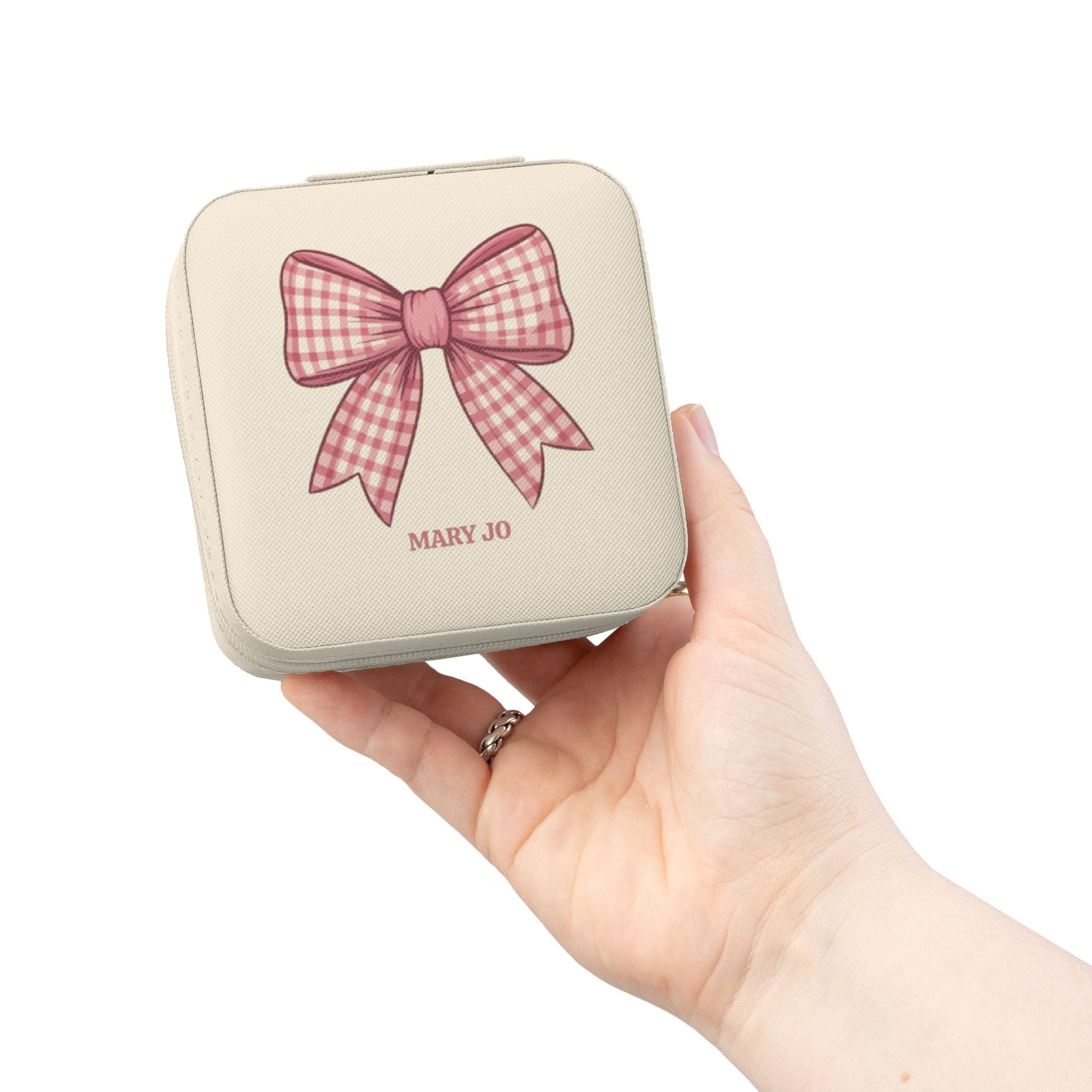 Personalized Pink Bow Jewelry Case | Custom Name Travel Jewelry Box | Cute Gift for Girls | Mini Jewelry Organizer