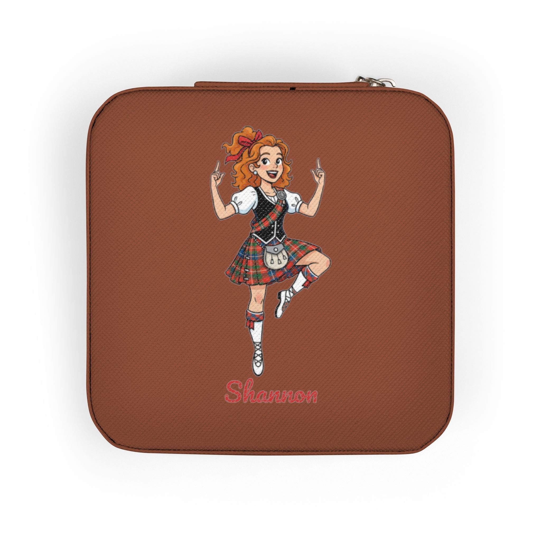 Personalized Scottish Highland Dancer Jewelry Travel Case, Cute Scottish Dance Girl Graphic, Custom Name Jewelry Box, Gift for Her