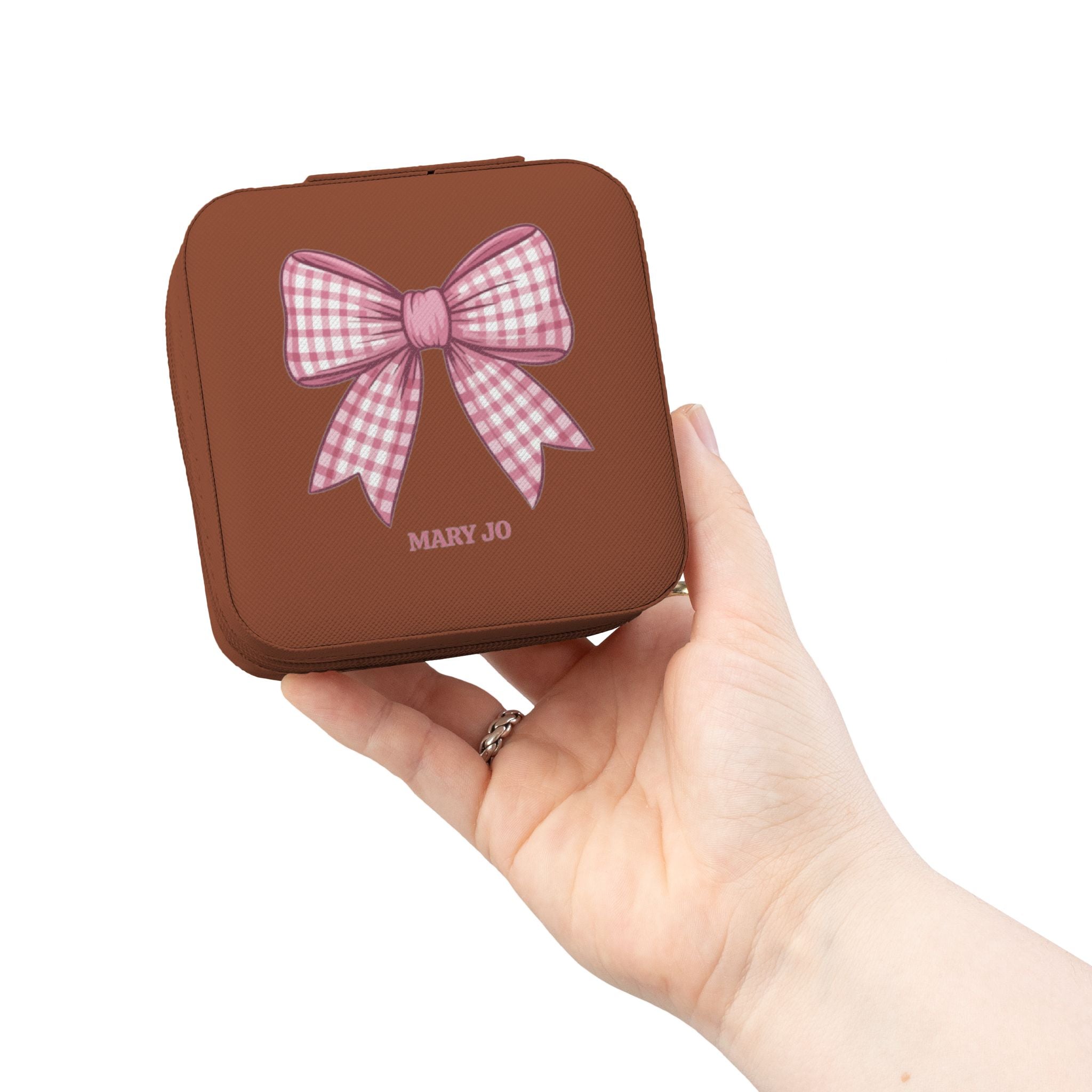 Personalized Pink Bow Jewelry Case | Custom Name Travel Jewelry Box | Cute Gift for Girls | Mini Jewelry Organizer