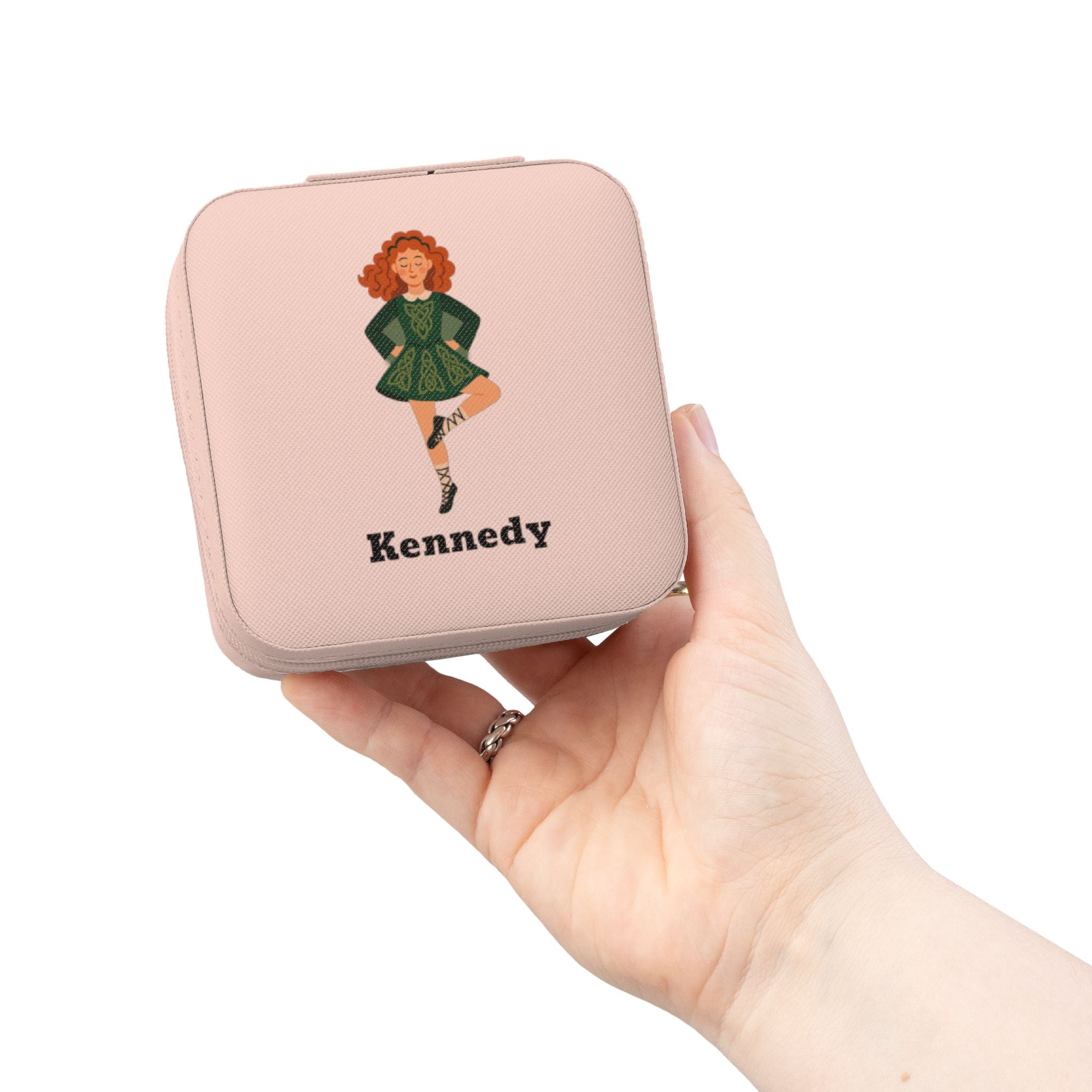 Personalized Irish Dance Jewelry Travel Case – Custom Name Jewelry Box for Irish Dancers | 4x4x2” Plush Travel Organizer | Feis Gift Idea