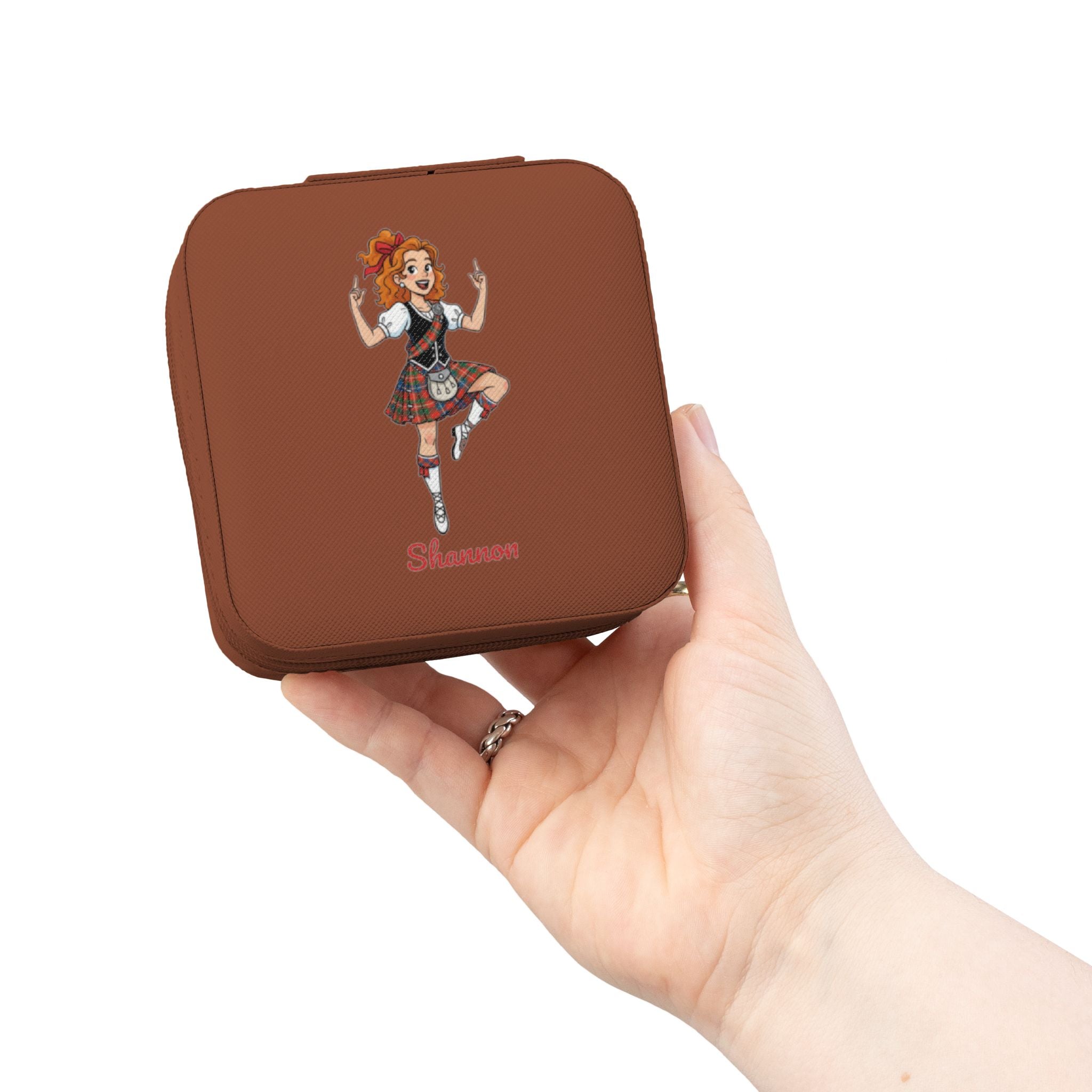 Personalized Scottish Highland Dancer Jewelry Travel Case, Cute Scottish Dance Girl Graphic, Custom Name Jewelry Box, Gift for Her