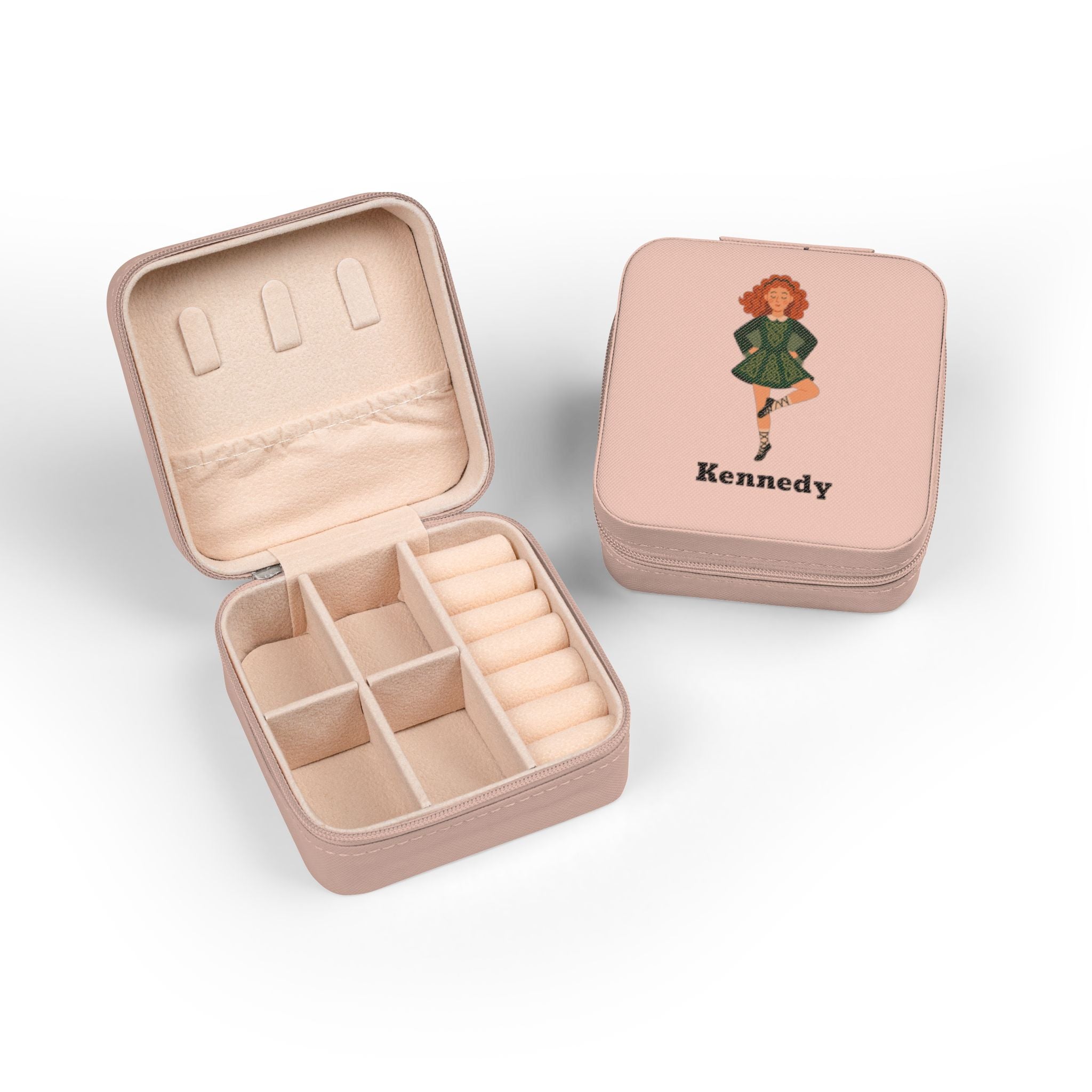 Personalized Irish Dance Jewelry Travel Case – Custom Name Jewelry Box for Irish Dancers | 4x4x2” Plush Travel Organizer | Feis Gift Idea