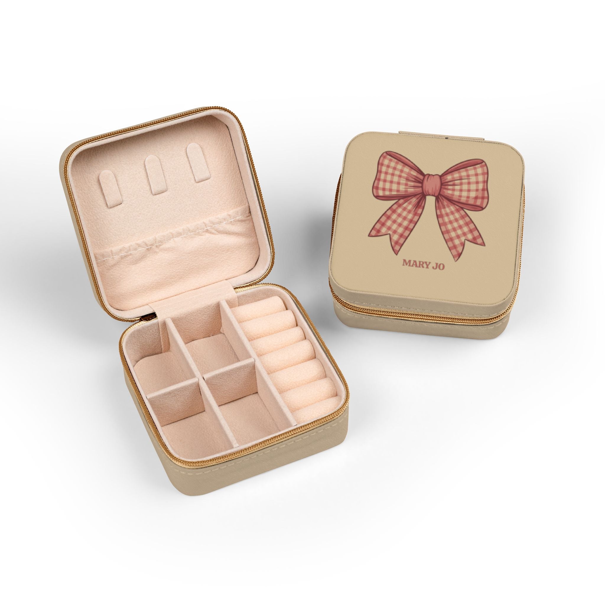 Personalized Pink Bow Jewelry Case | Custom Name Travel Jewelry Box | Cute Gift for Girls | Mini Jewelry Organizer
