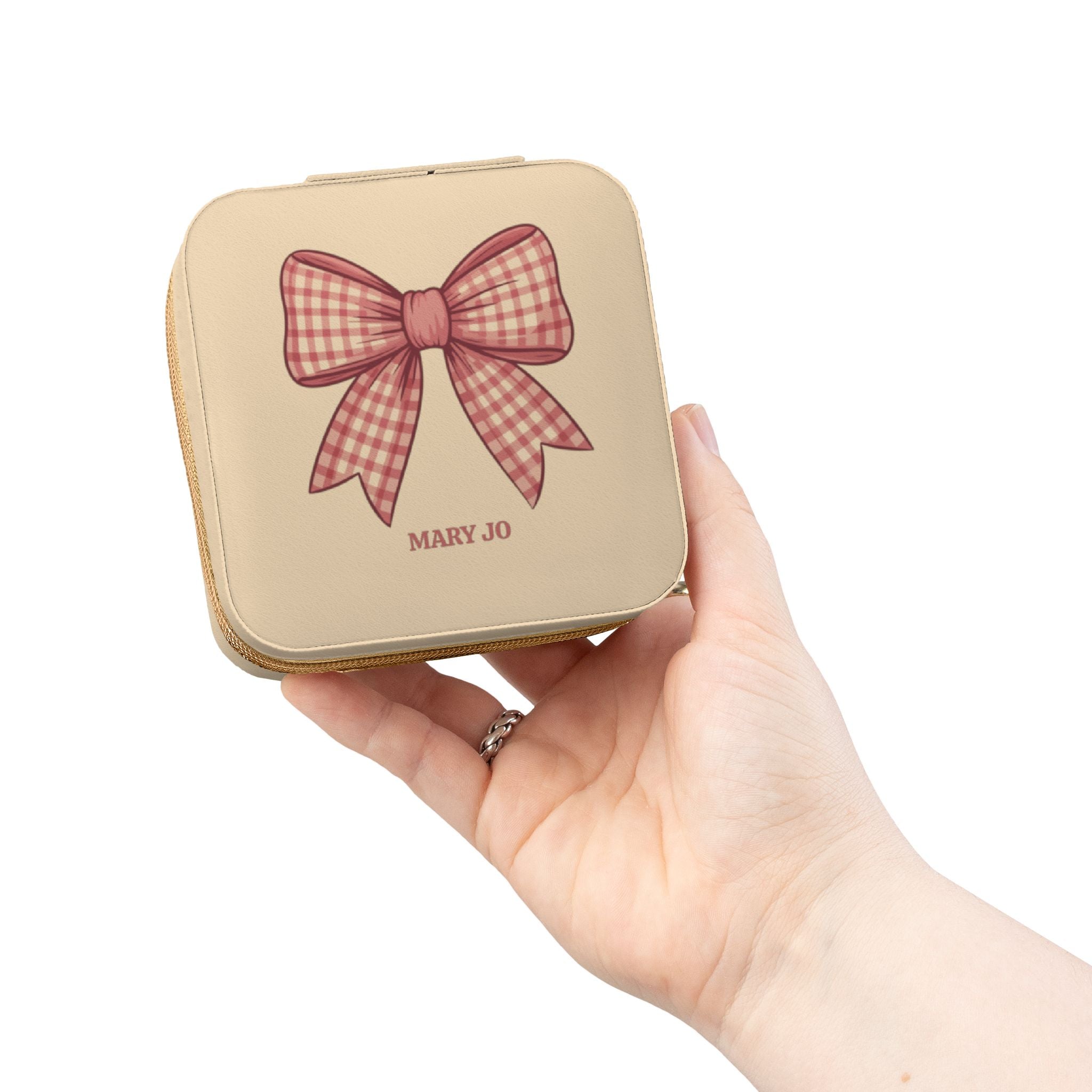 Personalized Pink Bow Jewelry Case | Custom Name Travel Jewelry Box | Cute Gift for Girls | Mini Jewelry Organizer