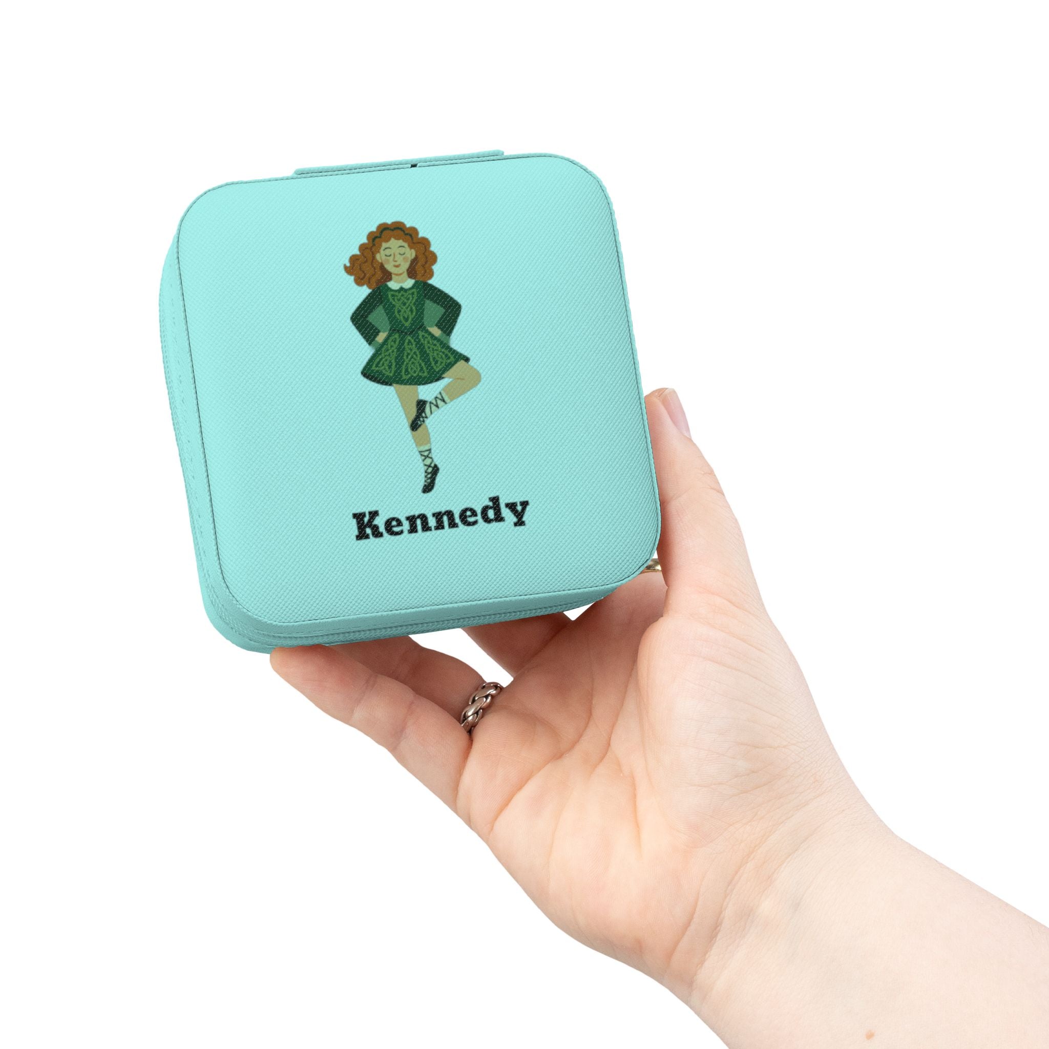 Personalized Irish Dance Jewelry Travel Case – Custom Name Jewelry Box for Irish Dancers | 4x4x2” Plush Travel Organizer | Feis Gift Idea