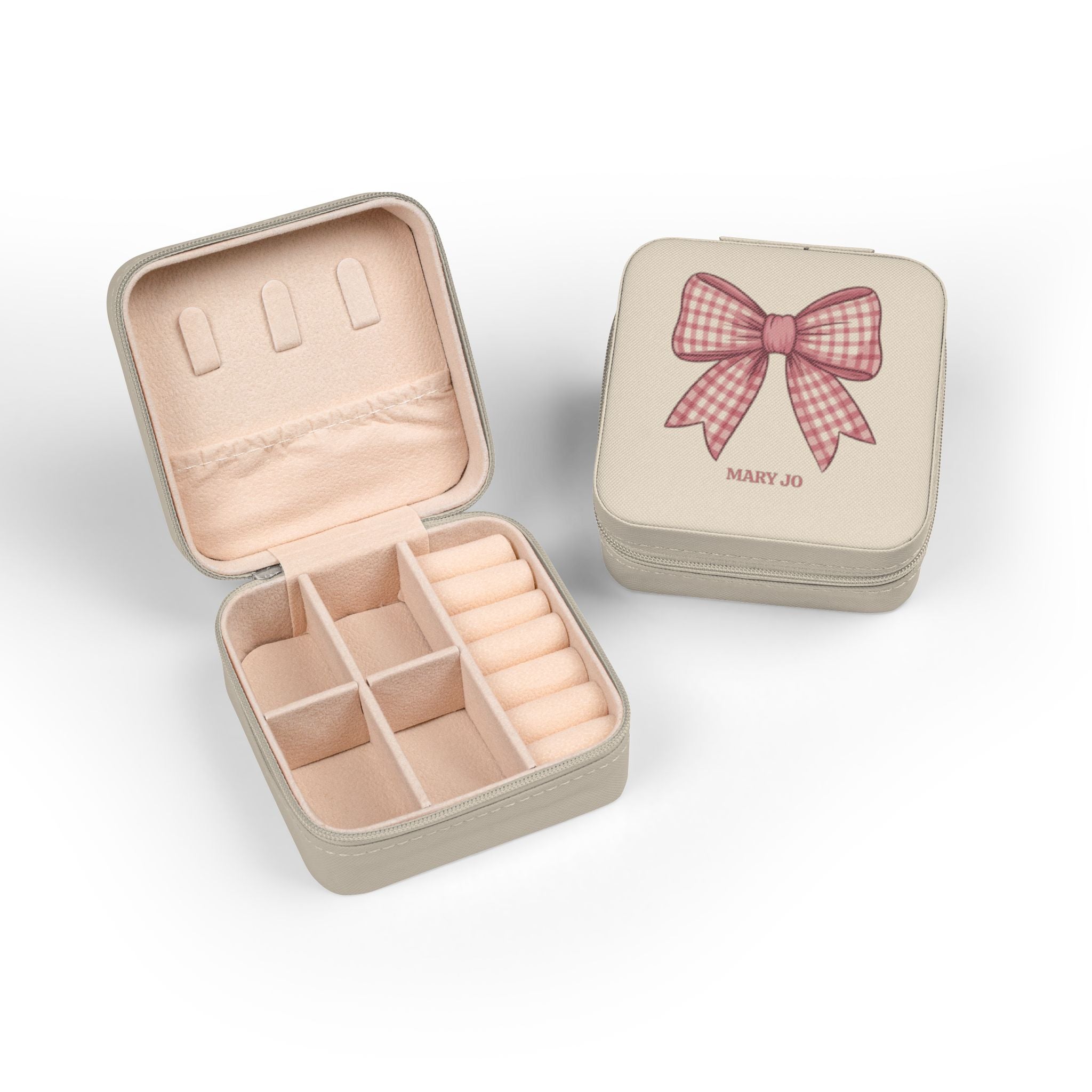 Personalized Pink Bow Jewelry Case | Custom Name Travel Jewelry Box | Cute Gift for Girls | Mini Jewelry Organizer
