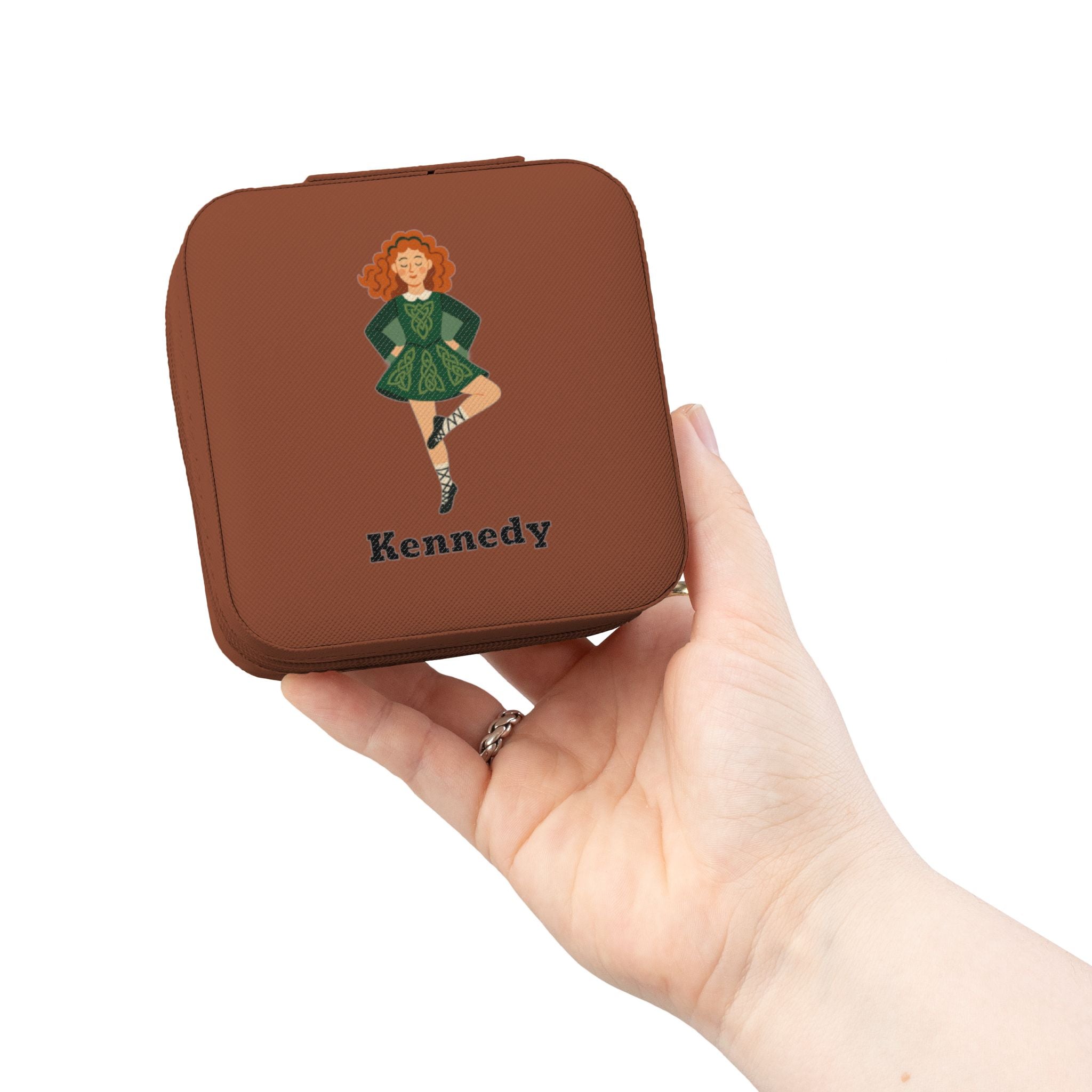 Personalized Irish Dance Jewelry Travel Case – Custom Name Jewelry Box for Irish Dancers | 4x4x2” Plush Travel Organizer | Feis Gift Idea