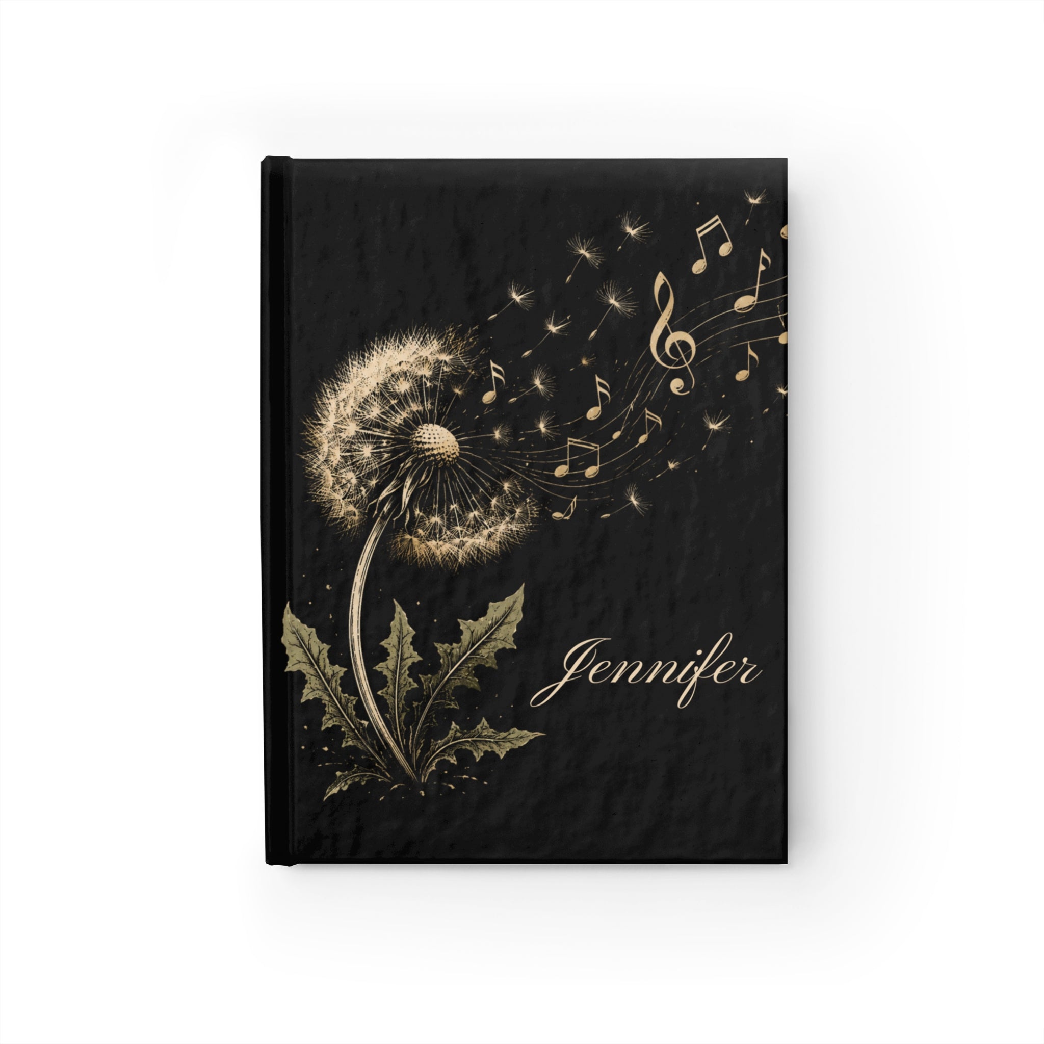 Personalized Music Journal, Dandelion Notebook, Custom Name Hardcover Journal, Writer's Gift, Music Lover's Diary, Durable Printed Notebook