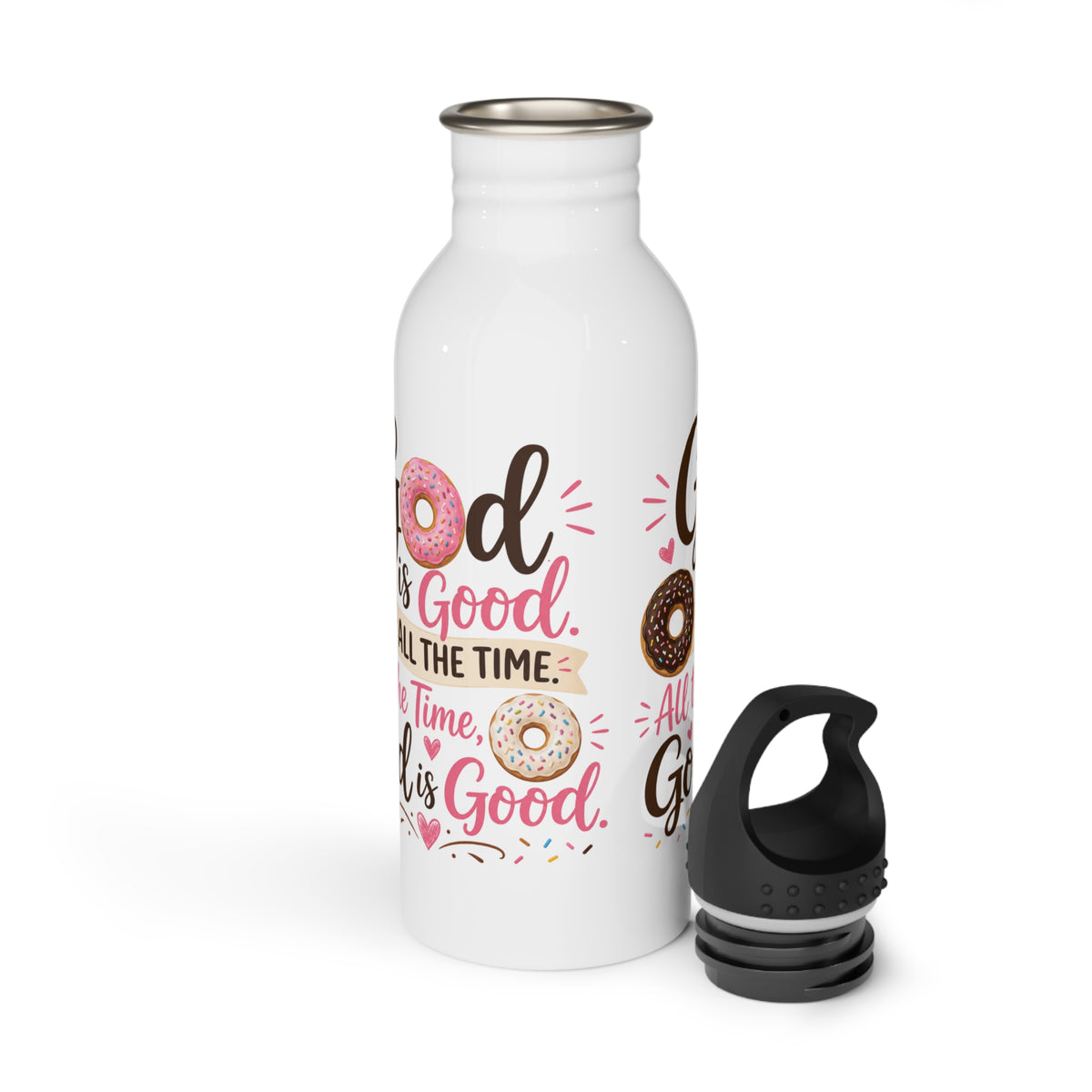 God Is Good. Donuts Are a Bonus!, Funny Christian Water Bottle, Funny Christian Faith Gift,  20oz Stainless Steel Bottle with Black Cap