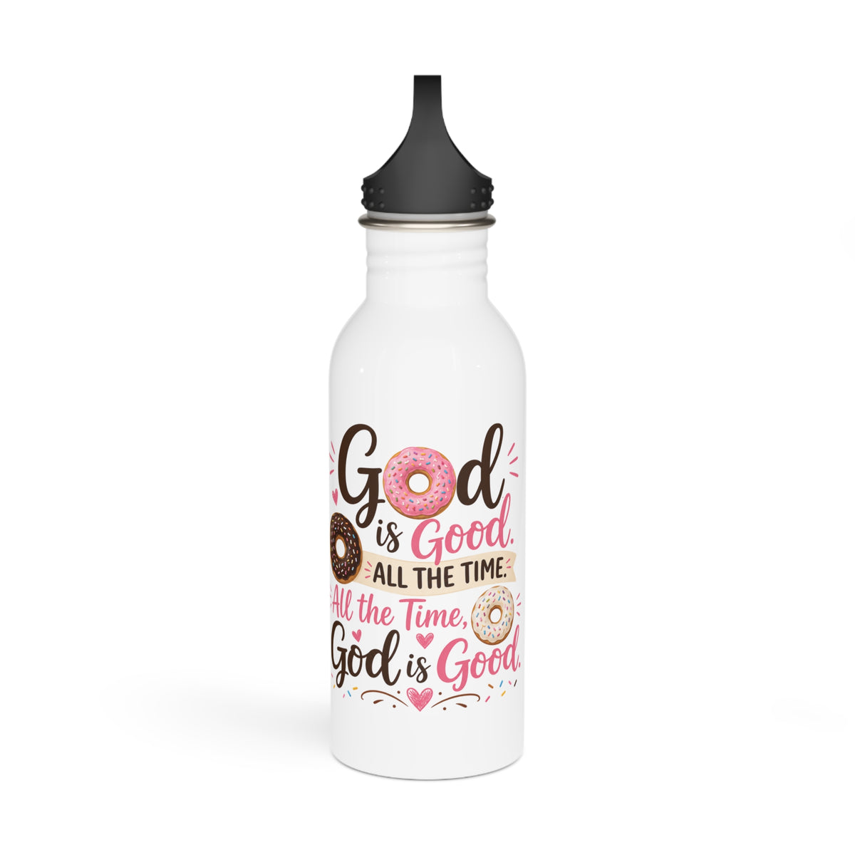 God Is Good. Donuts Are a Bonus!, Funny Christian Water Bottle, Funny Christian Faith Gift,  20oz Stainless Steel Bottle with Black Cap