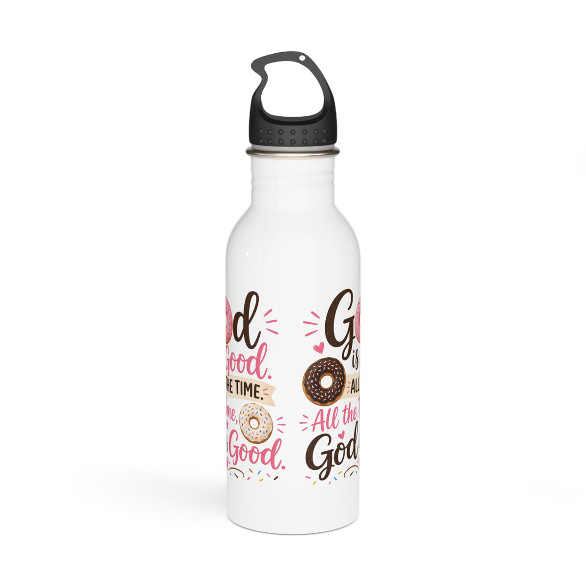 God Is Good. Donuts Are a Bonus!, Funny Christian Water Bottle, Funny Christian Faith Gift,  20oz Stainless Steel Bottle with Black Cap