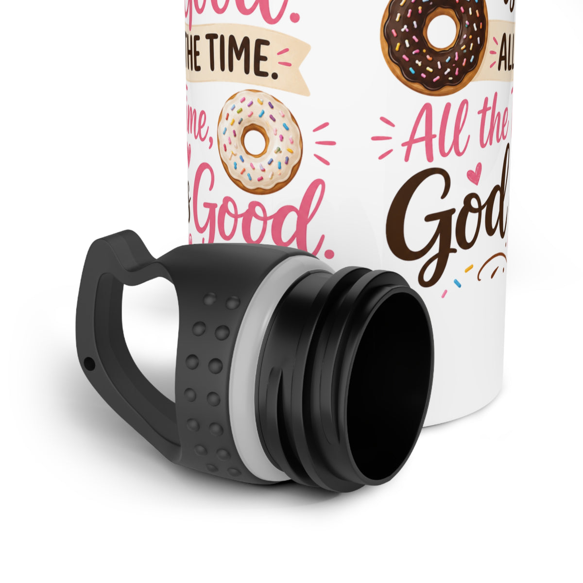 God Is Good. Donuts Are a Bonus!, Funny Christian Water Bottle, Funny Christian Faith Gift,  20oz Stainless Steel Bottle with Black Cap
