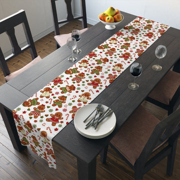 Gingerbread Christmas Table Runner, Cookie Exchange Decor, Holiday Dining Decor, Christmas Dinner Table Decoration