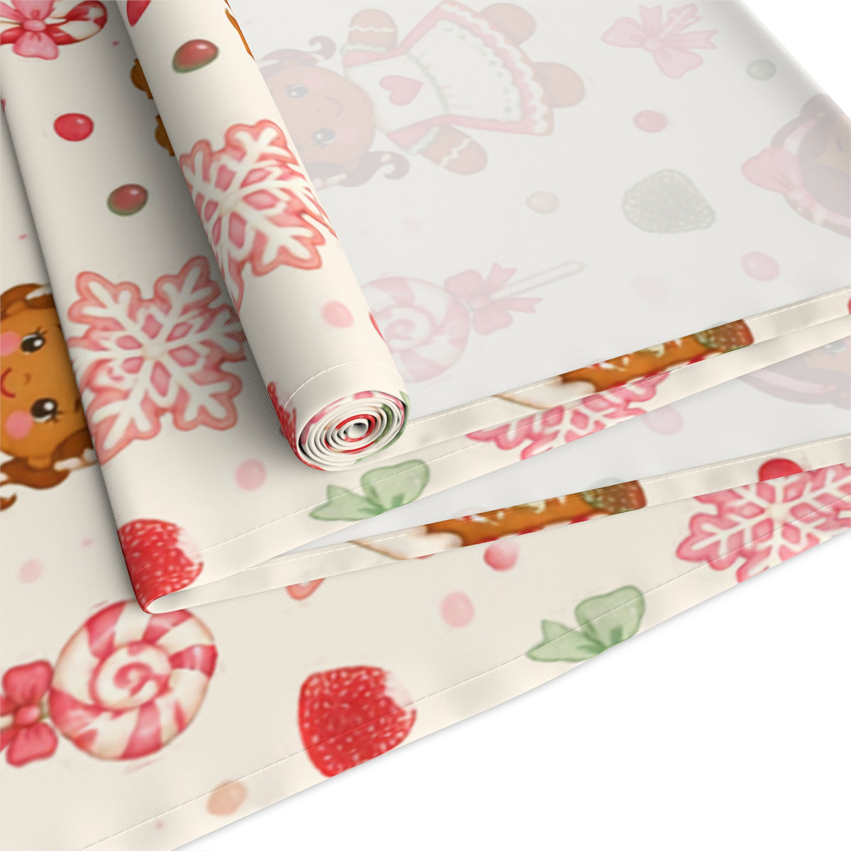 Gingerbread Girl Table Runner, Christmas Candyland Dining Decor, Pink Holiday Tablecloth, Whimsical Winter Decor