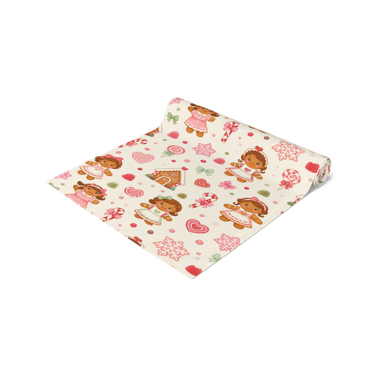 Gingerbread Girl Table Runner, Christmas Candyland Dining Decor, Pink Holiday Tablecloth, Whimsical Winter Decor