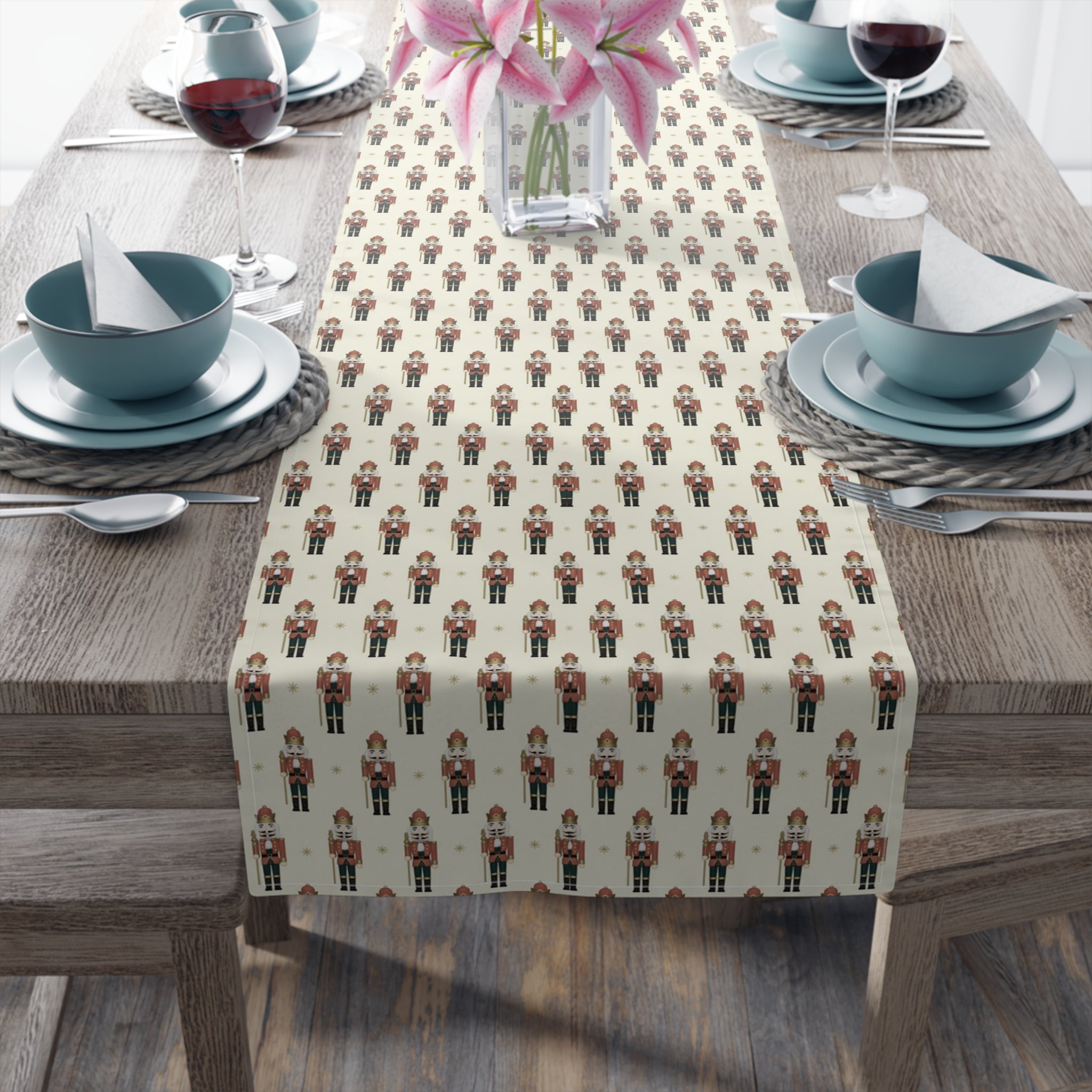 Nutcracker Christmas Table Decor Set, Placemats, Napkins & Table Runner, Holiday Table Setting, One-Sided Print