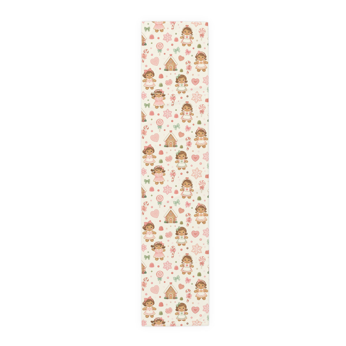 Gingerbread Girl Table Runner, Christmas Candyland Dining Decor, Pink Holiday Tablecloth, Whimsical Winter Decor