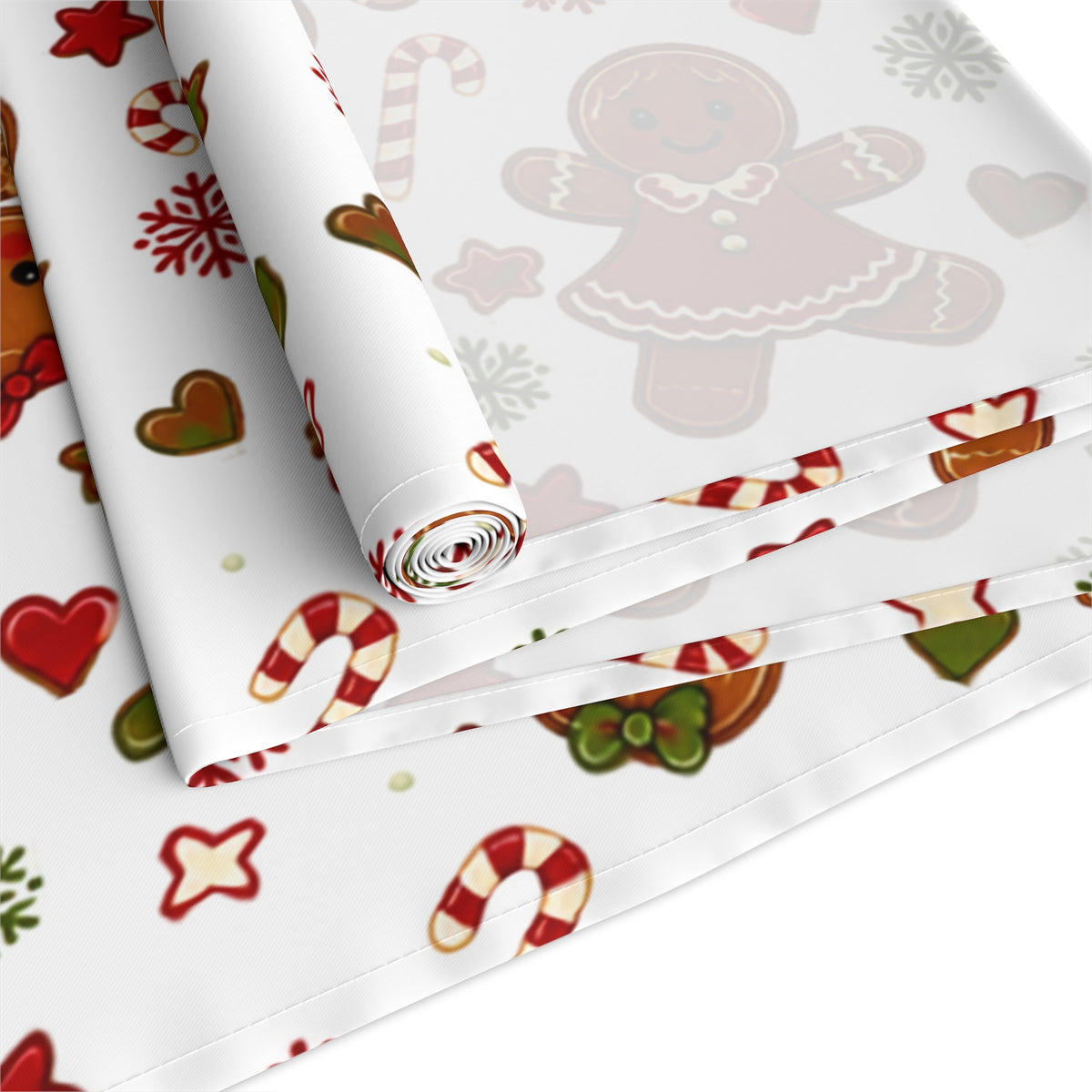 Gingerbread Christmas Table Runner, Cookie Exchange Decor, Holiday Dining Decor, Christmas Dinner Table Decoration - Sideway Design