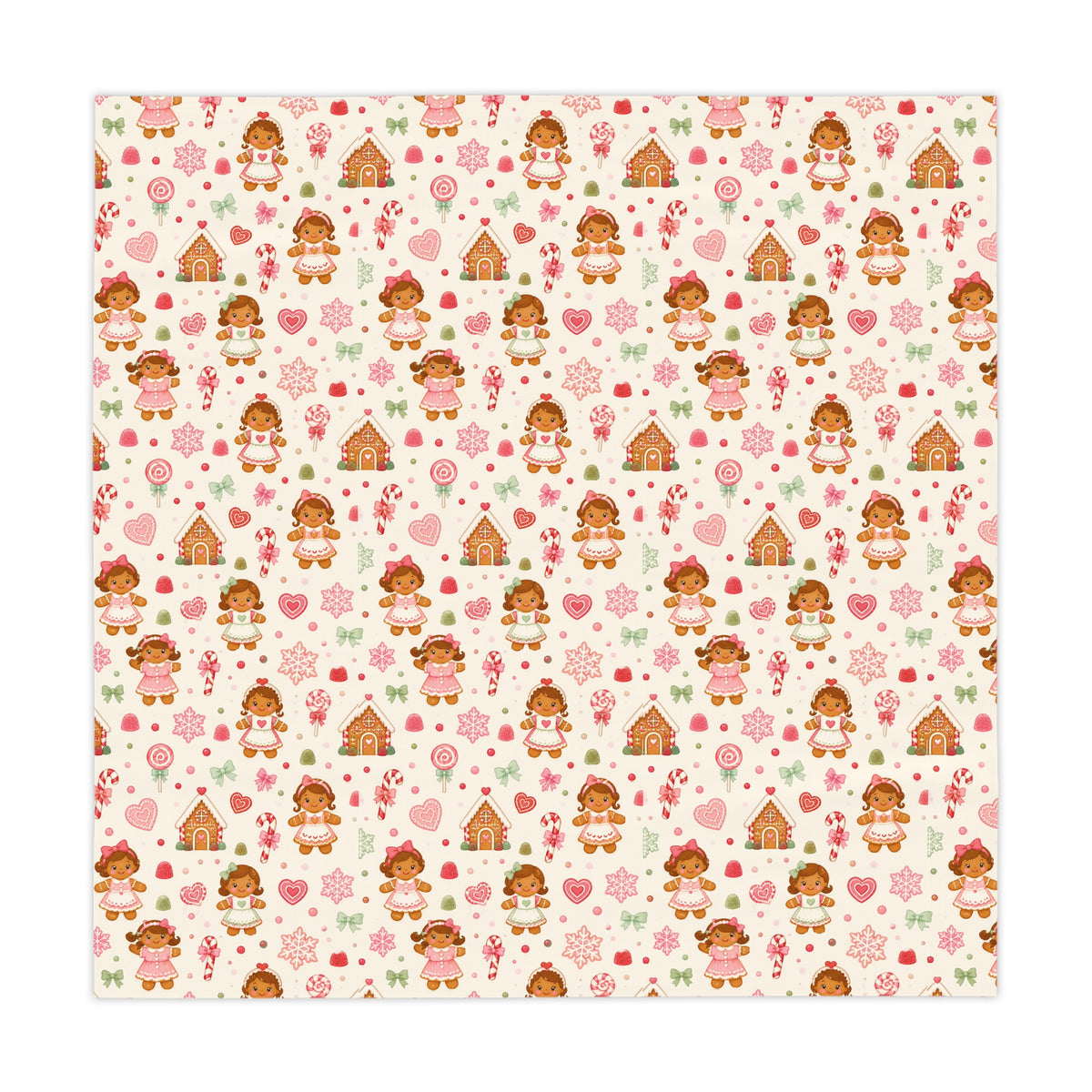Gingerbread Girl Christmas Tablecloth, Pink Holiday Candy Table Cover, Christmas Party & Cookie Exchange Decor