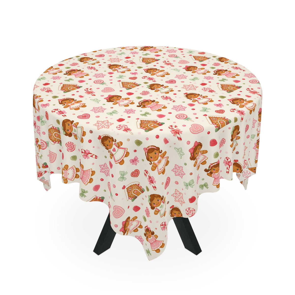 Gingerbread Girl Christmas Tablecloth, Pink Holiday Candy Table Cover, Christmas Party & Cookie Exchange Decor