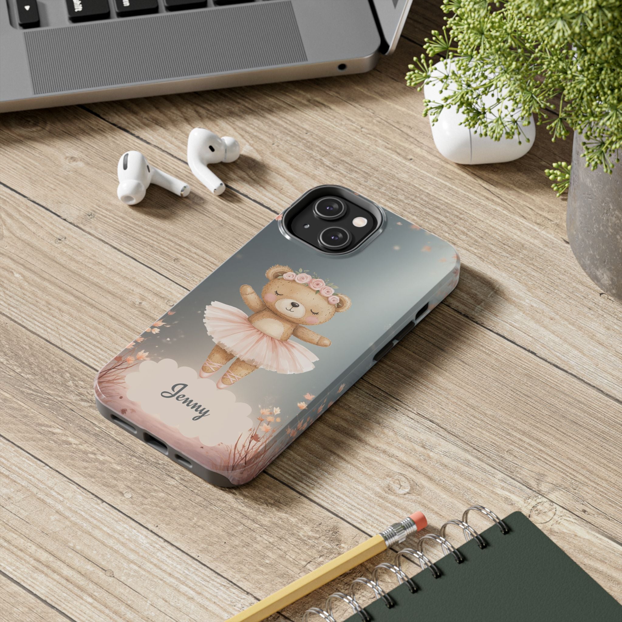 Ballerina Bear Phone Case, Personalized iPhone Samsung Cover, Adorable Kids Gift, Custom Protective Case, Ballet Themed Design, Tough Shell