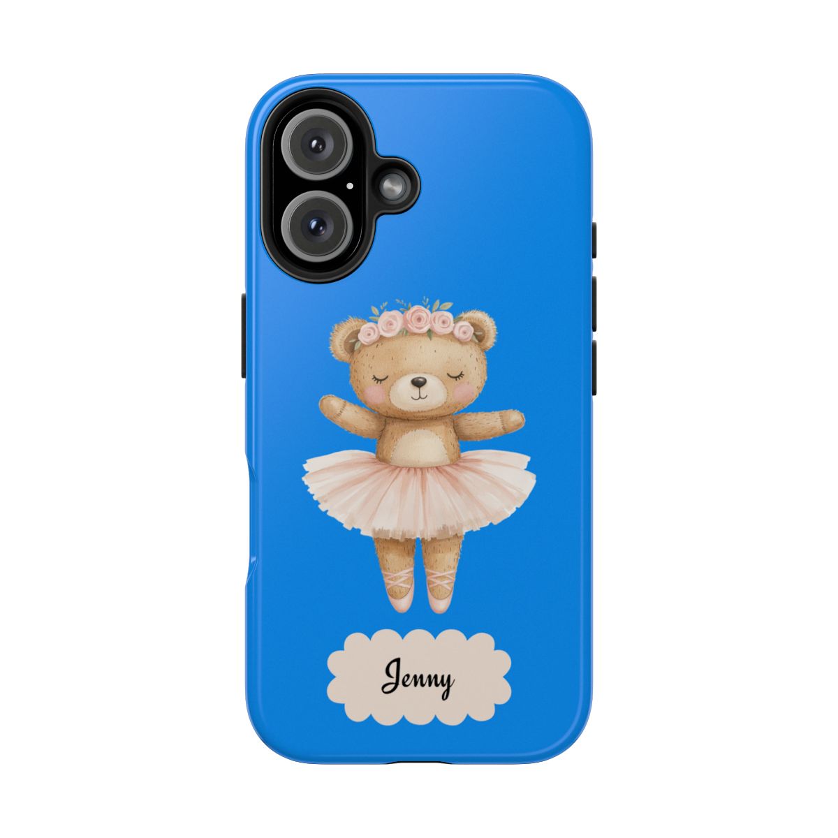 Personalized Ballerina Phone Case, Dancing Teddy Bear Design, Little Girls Phone Case, Impact Resistant Cover, Tough Phone Case