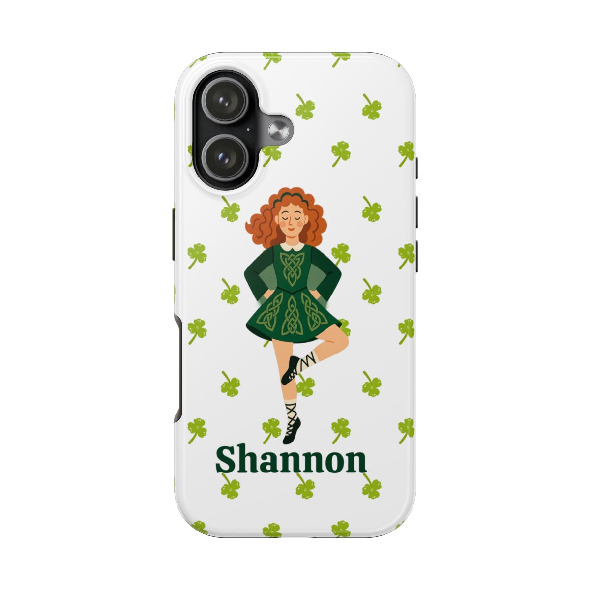 Custom Irish Dance Phone Case, Personalized with Dancer Name, Shamrock Design, Tough iPhone Cover, St. Patrick's Day Gift, Unique Dance Gift