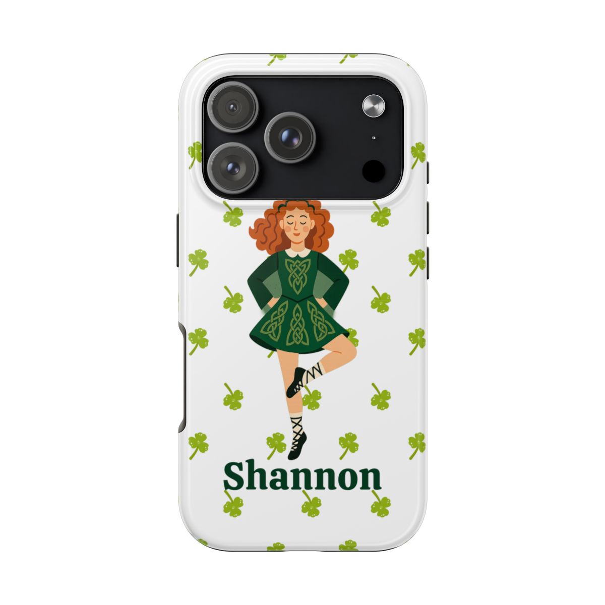 Custom Irish Dance Phone Case, Personalized with Dancer Name, Shamrock Design, Tough iPhone Cover, St. Patrick's Day Gift, Unique Dance Gift