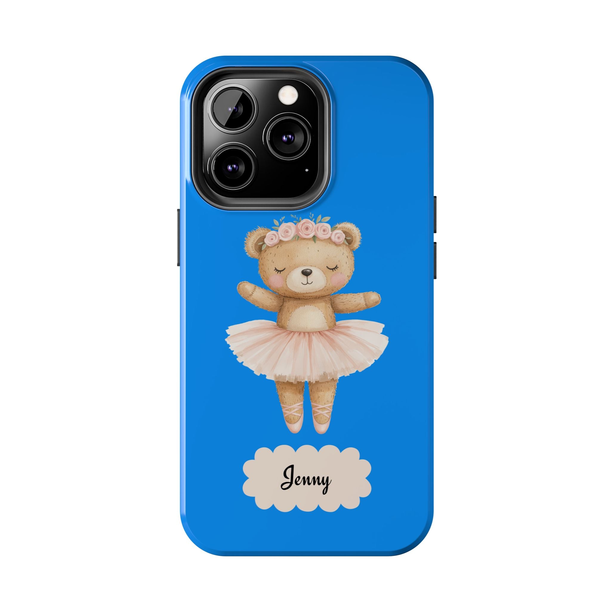 Personalized Ballerina Phone Case, Dancing Teddy Bear Design, Little Girls Phone Case, Impact Resistant Cover, Tough Phone Case