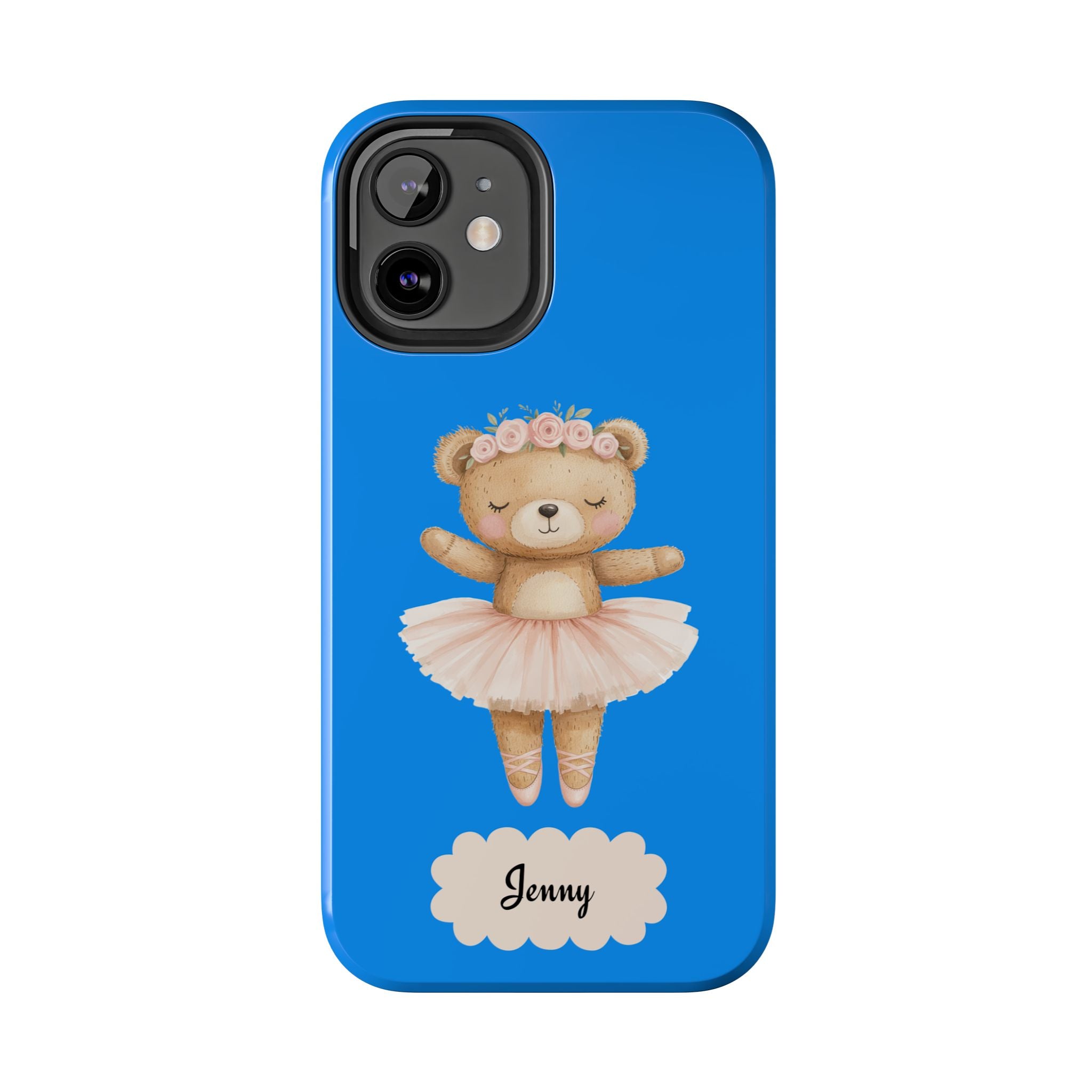 Personalized Ballerina Phone Case, Dancing Teddy Bear Design, Little Girls Phone Case, Impact Resistant Cover, Tough Phone Case