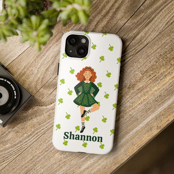 Custom Irish Dance Phone Case, Personalized with Dancer Name, Shamrock Design, Tough iPhone Cover, St. Patrick's Day Gift, Unique Dance Gift