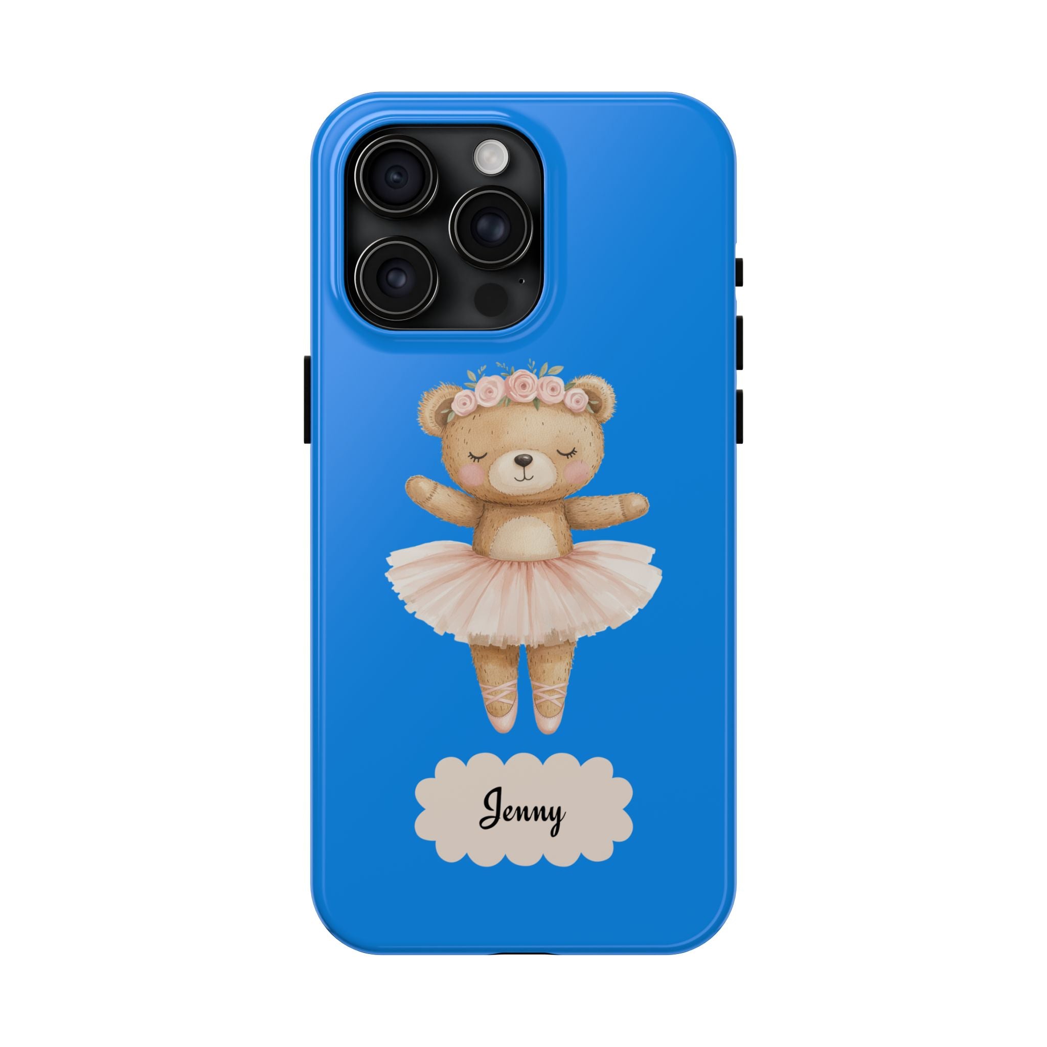 Personalized Ballerina Phone Case, Dancing Teddy Bear Design, Little Girls Phone Case, Impact Resistant Cover, Tough Phone Case
