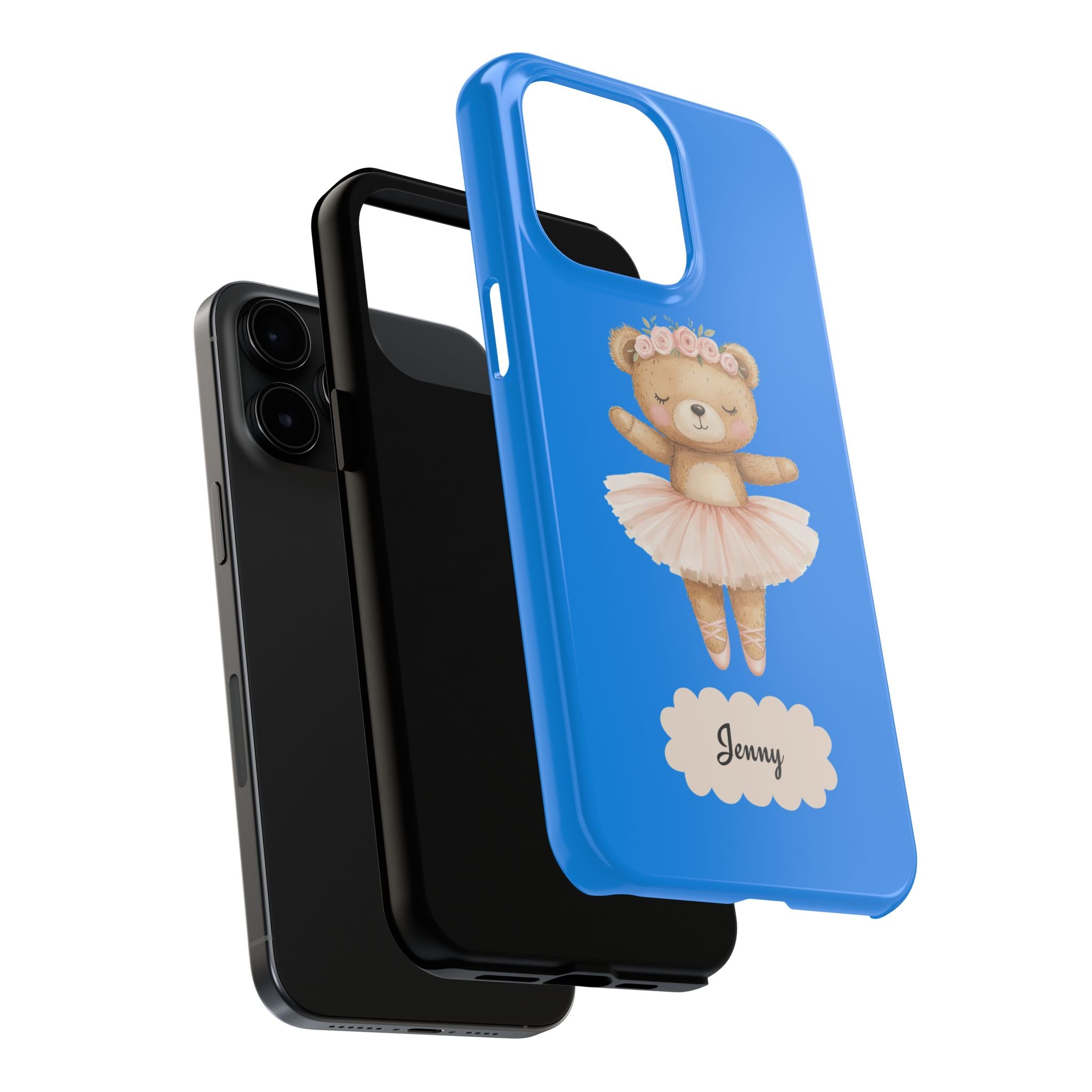 Personalized Ballerina Phone Case, Dancing Teddy Bear Design, Little Girls Phone Case, Impact Resistant Cover, Tough Phone Case