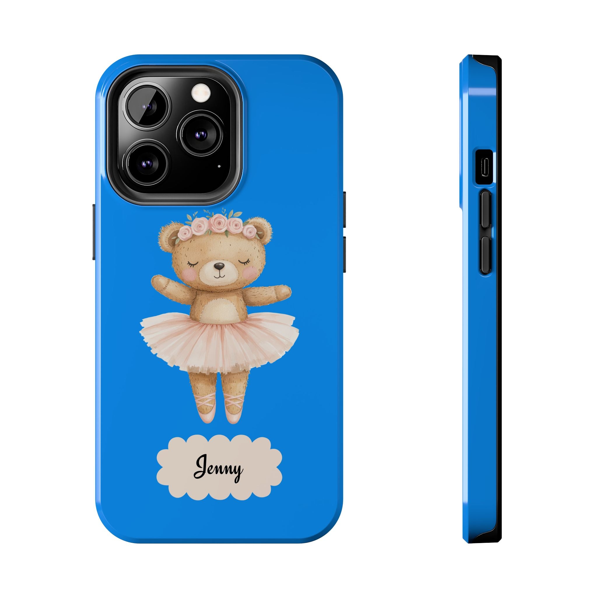 Personalized Ballerina Phone Case, Dancing Teddy Bear Design, Little Girls Phone Case, Impact Resistant Cover, Tough Phone Case