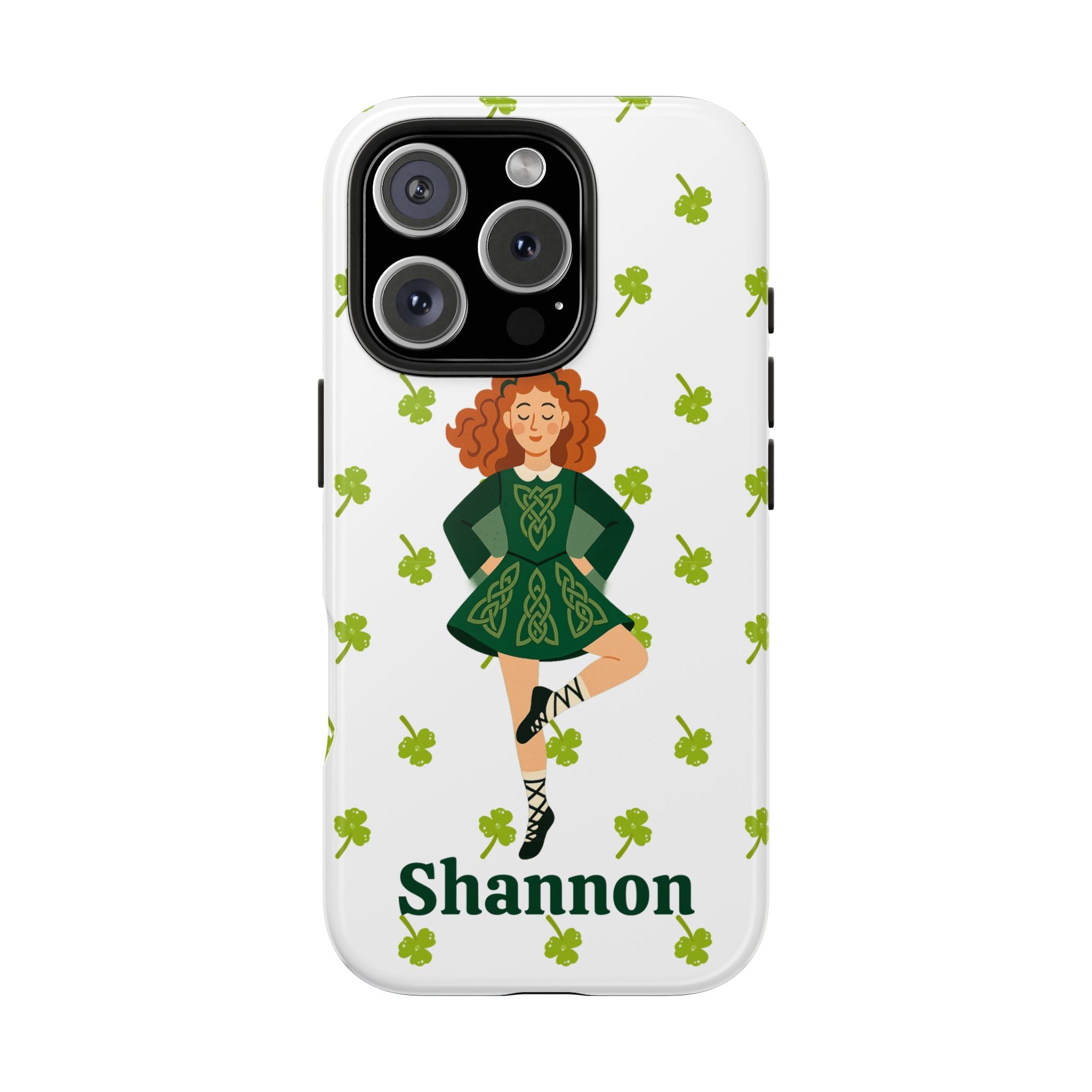 Custom Irish Dance Phone Case, Personalized with Dancer Name, Shamrock Design, Tough iPhone Cover, St. Patrick's Day Gift, Unique Dance Gift