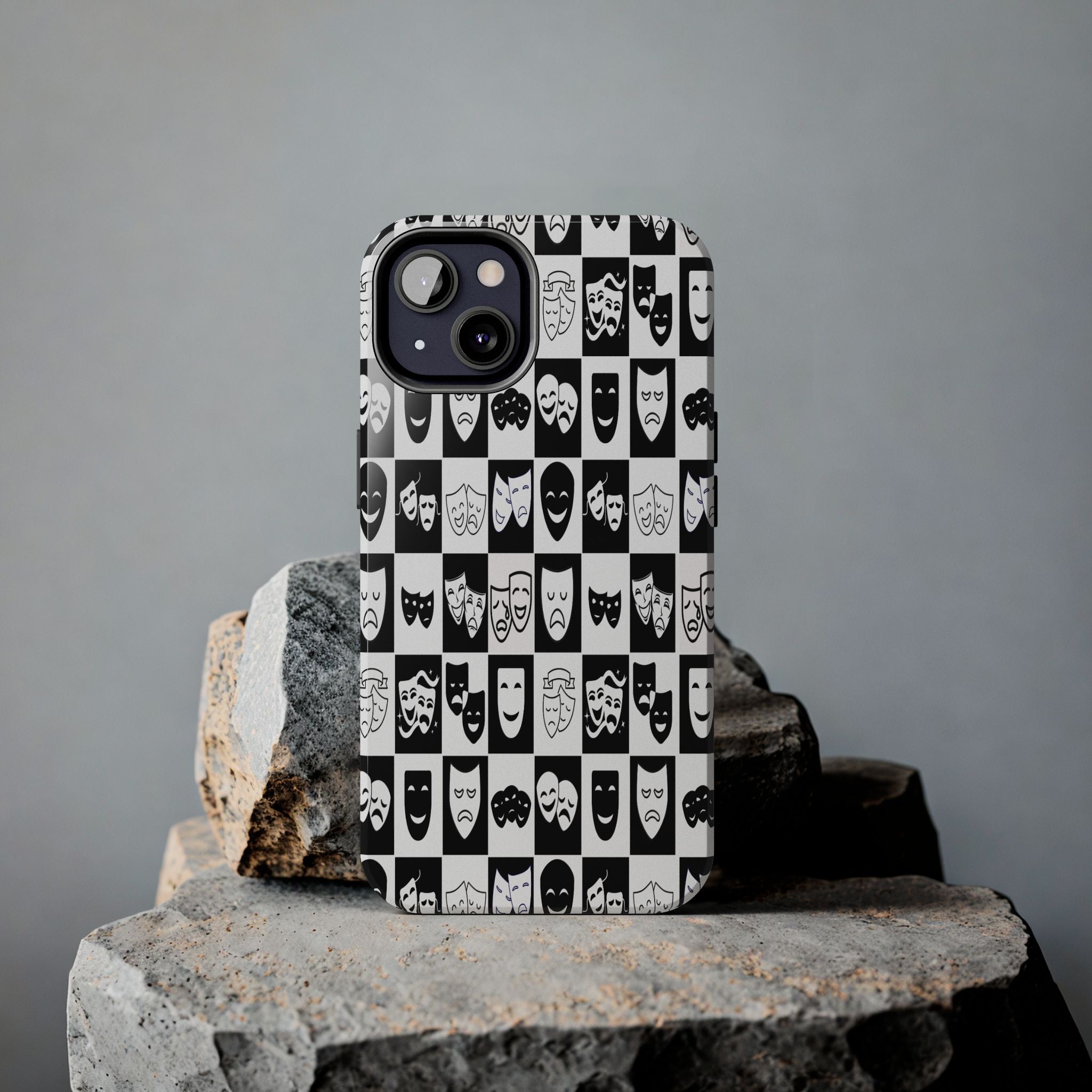 Tough Phone Cases Theatre Mask Phone Case | Drama Lover Gift | Black & White Stage Design | Tough Protective Case | iPhone Samsung Cover