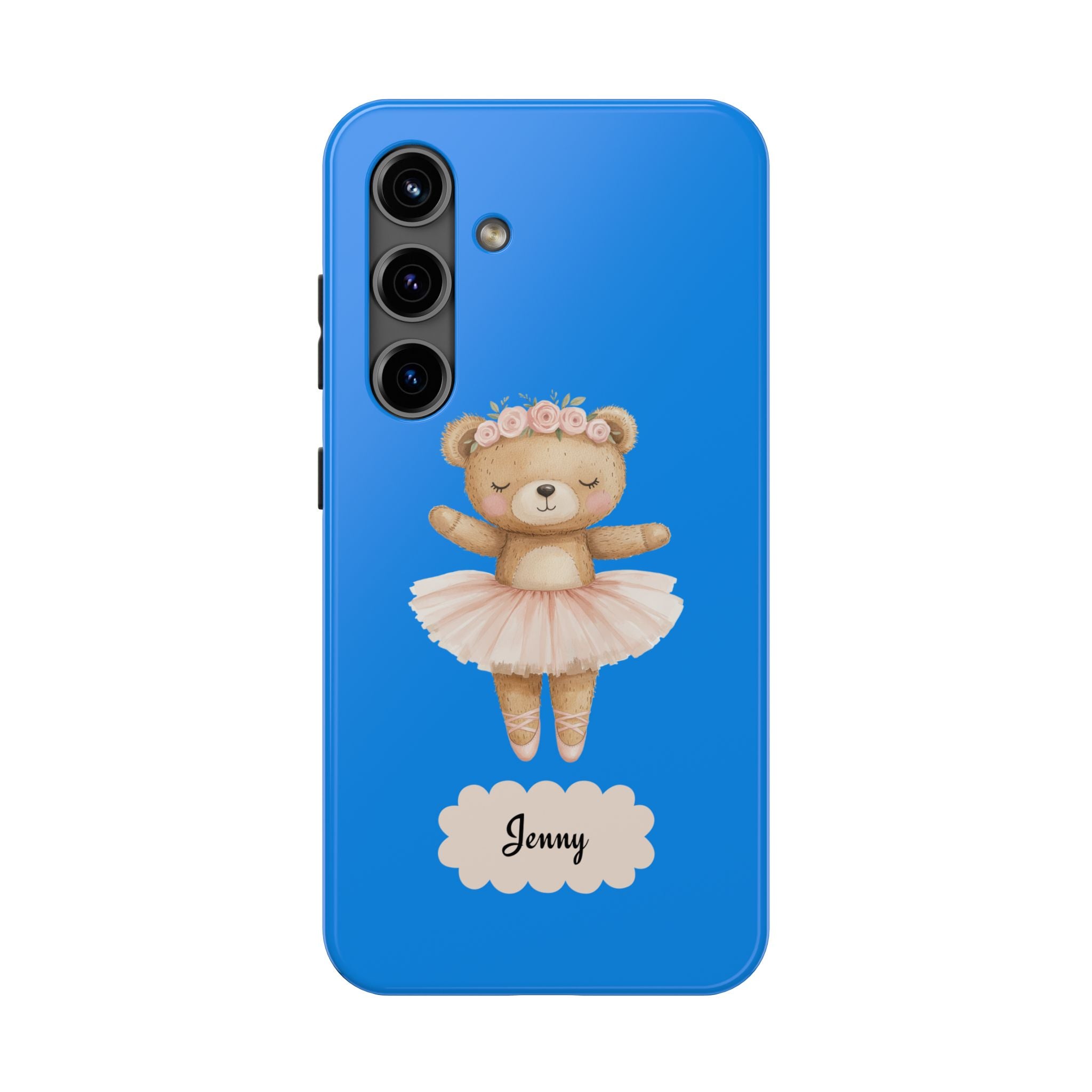 Personalized Ballerina Phone Case, Dancing Teddy Bear Design, Little Girls Phone Case, Impact Resistant Cover, Tough Phone Case