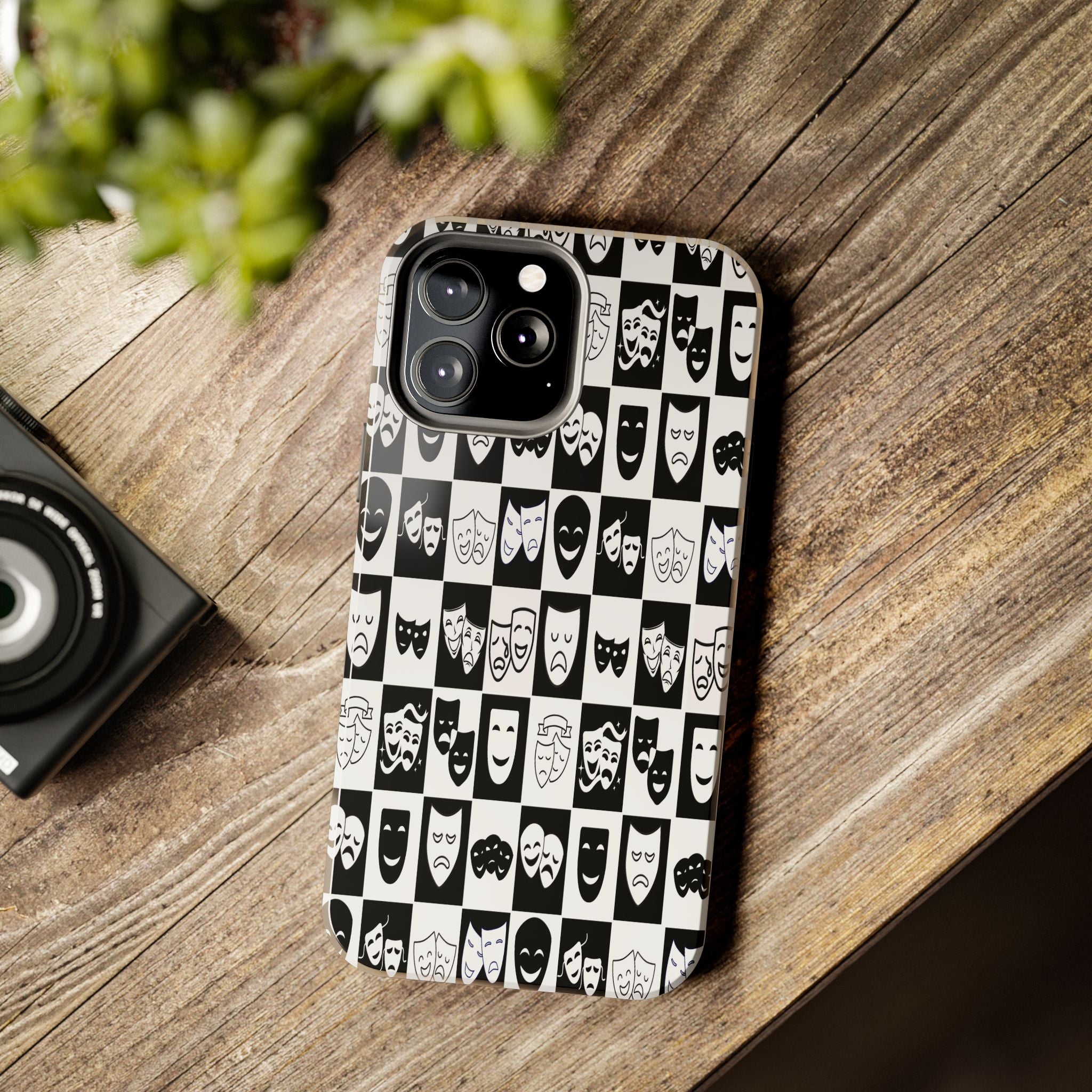 Tough Phone Cases Theatre Mask Phone Case | Drama Lover Gift | Black & White Stage Design | Tough Protective Case | iPhone Samsung Cover