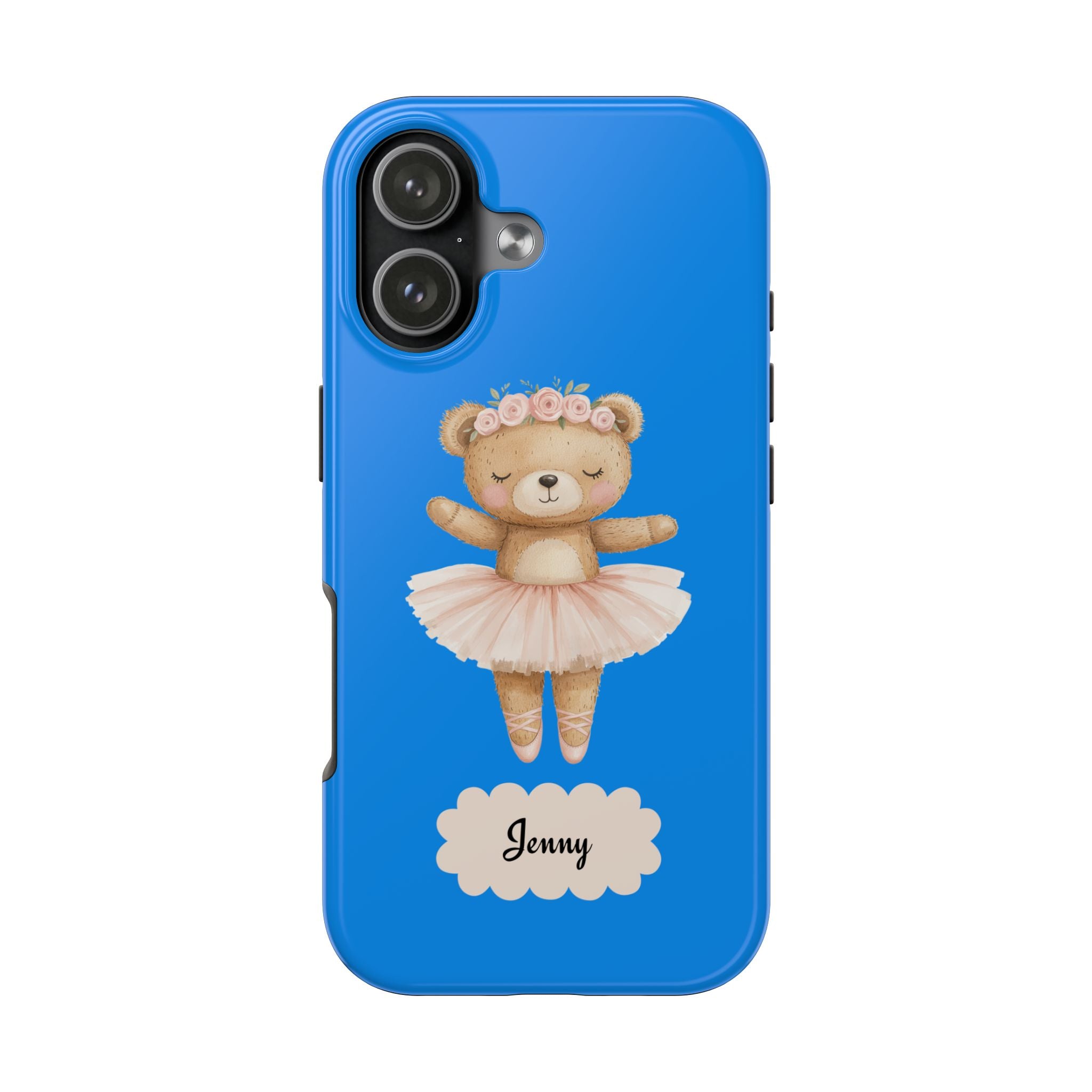 Personalized Ballerina Phone Case, Dancing Teddy Bear Design, Little Girls Phone Case, Impact Resistant Cover, Tough Phone Case