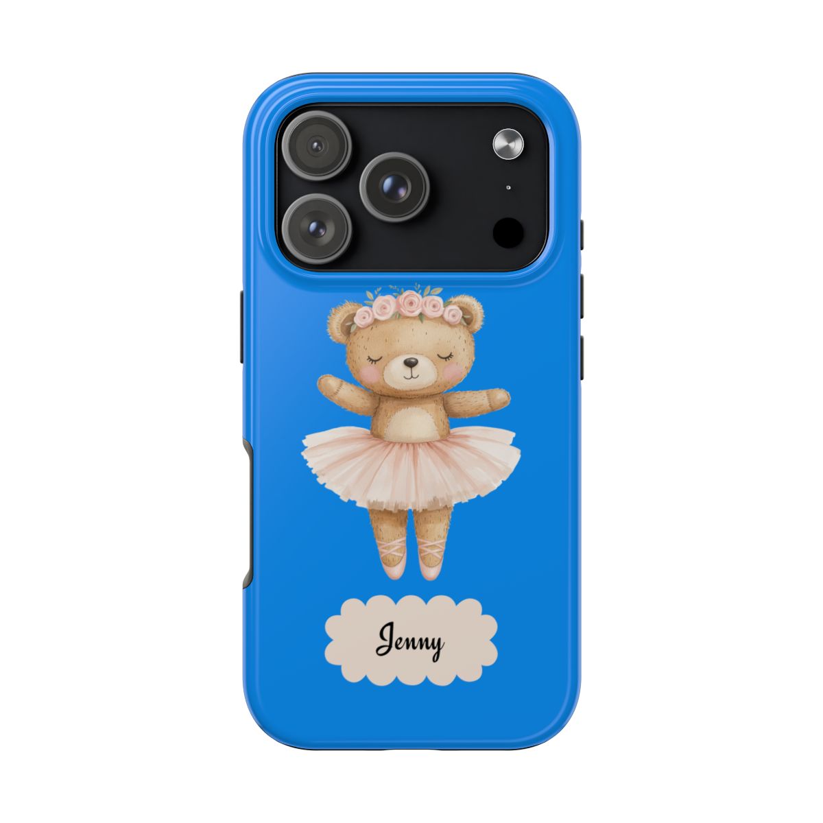 Personalized Ballerina Phone Case, Dancing Teddy Bear Design, Little Girls Phone Case, Impact Resistant Cover, Tough Phone Case