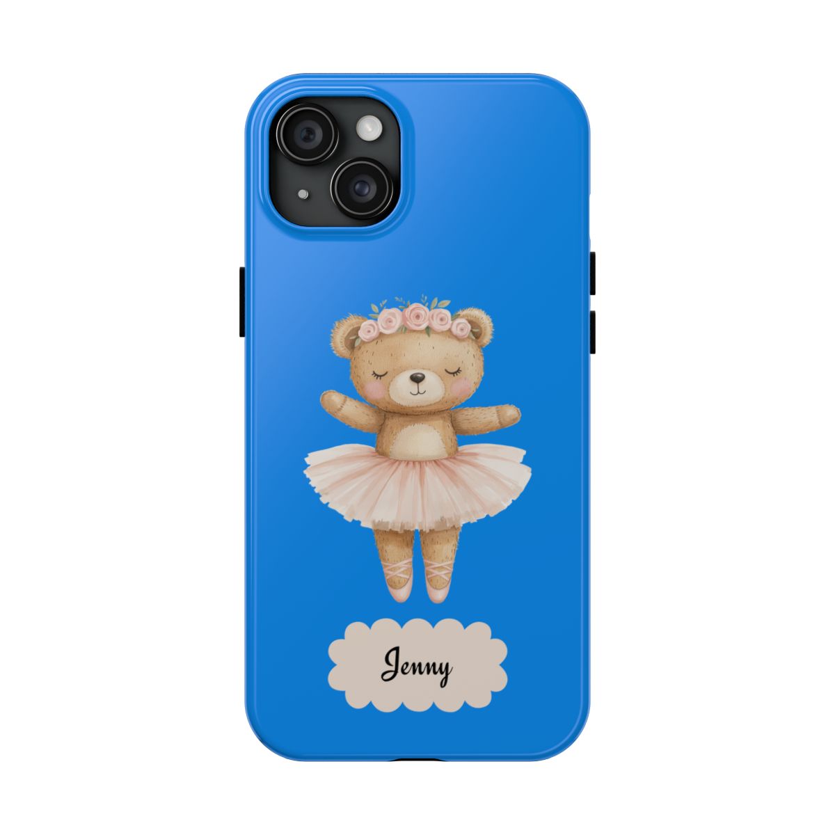 Personalized Ballerina Phone Case, Dancing Teddy Bear Design, Little Girls Phone Case, Impact Resistant Cover, Tough Phone Case