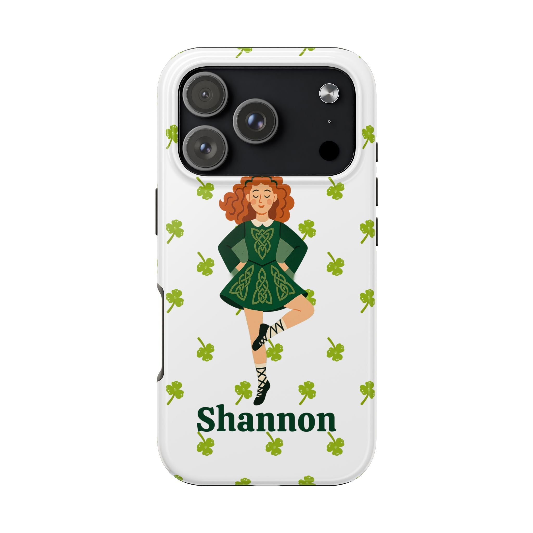 Custom Irish Dance Phone Case, Personalized with Dancer Name, Shamrock Design, Tough iPhone Cover, St. Patrick's Day Gift, Unique Dance Gift